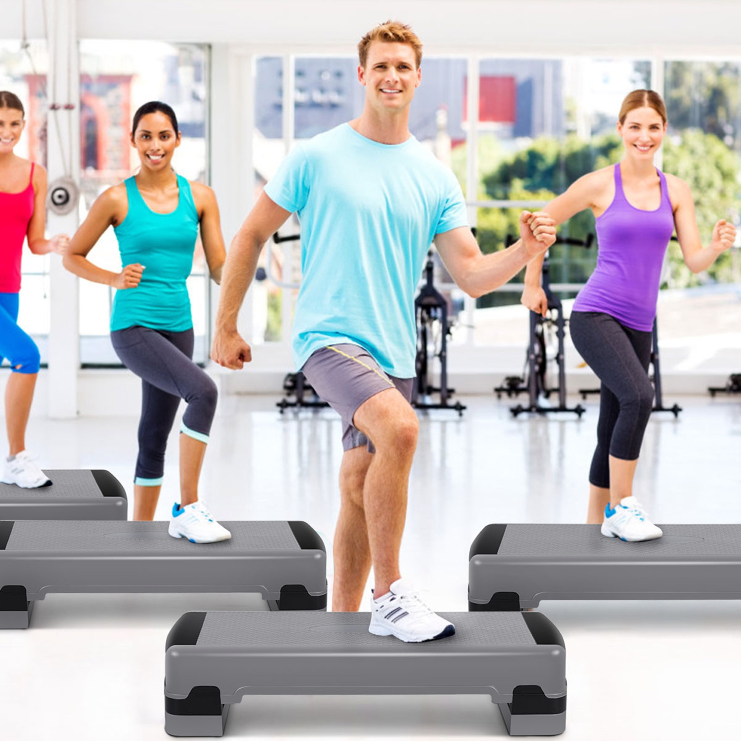 Gymax Exercise Aerobic Step Adjustable Height Step Platform w/ 4 Removable Risers