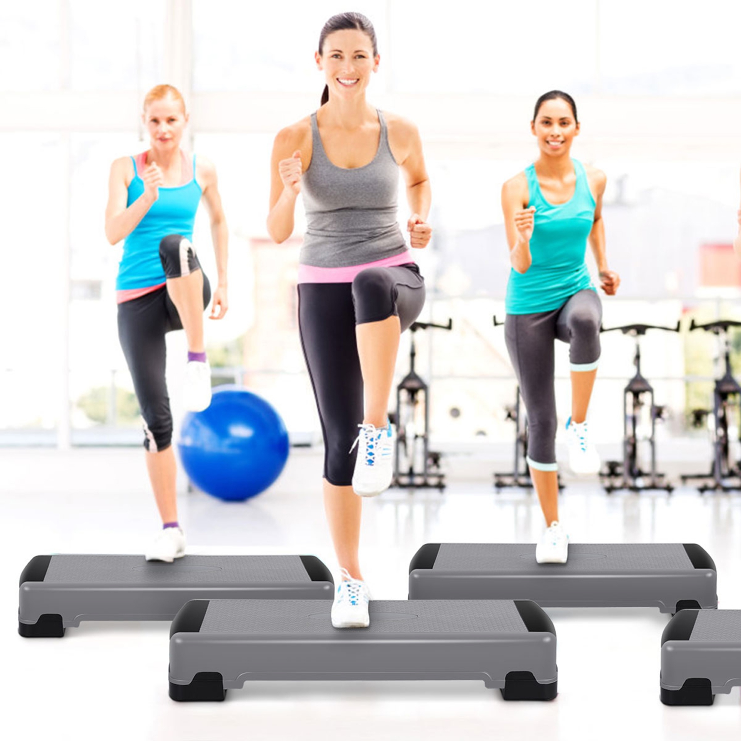 Gymax Exercise Aerobic Step Adjustable Height Step Platform w/ 4 Removable Risers