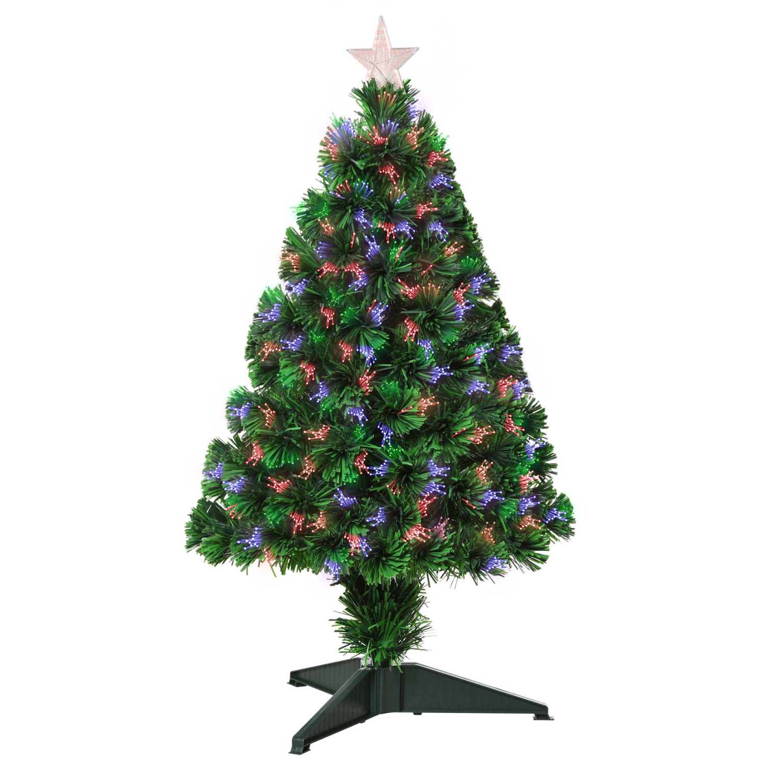 HOMCOM – Arbre de Noël de table prééclairé 2,5FT avec décoration de Noël pour table et bureau en fibre optique pour la maison des Fêtes, vert
