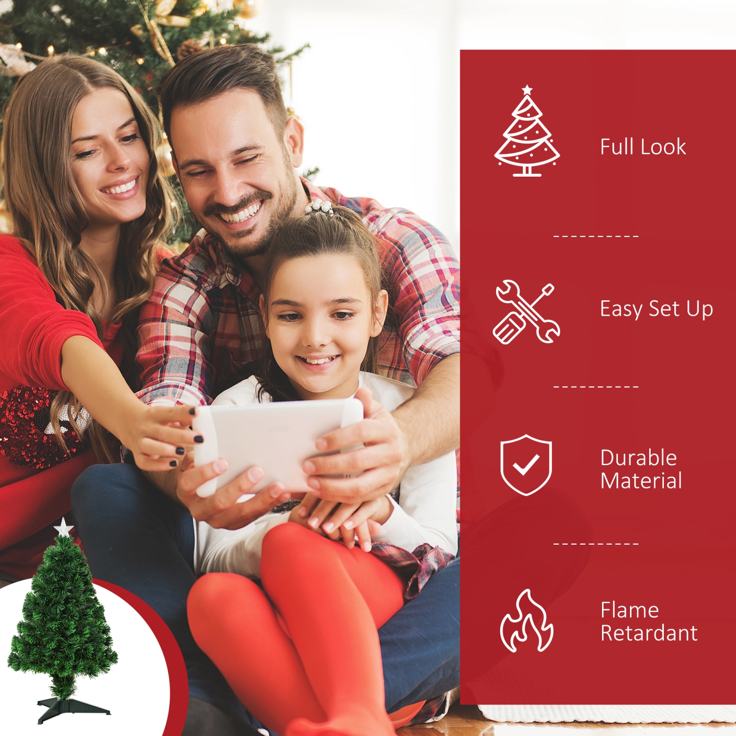 HOMCOM – Arbre de Noël de table prééclairé 2,5FT avec décoration de Noël pour table et bureau en fibre optique pour la maison des Fêtes, vert