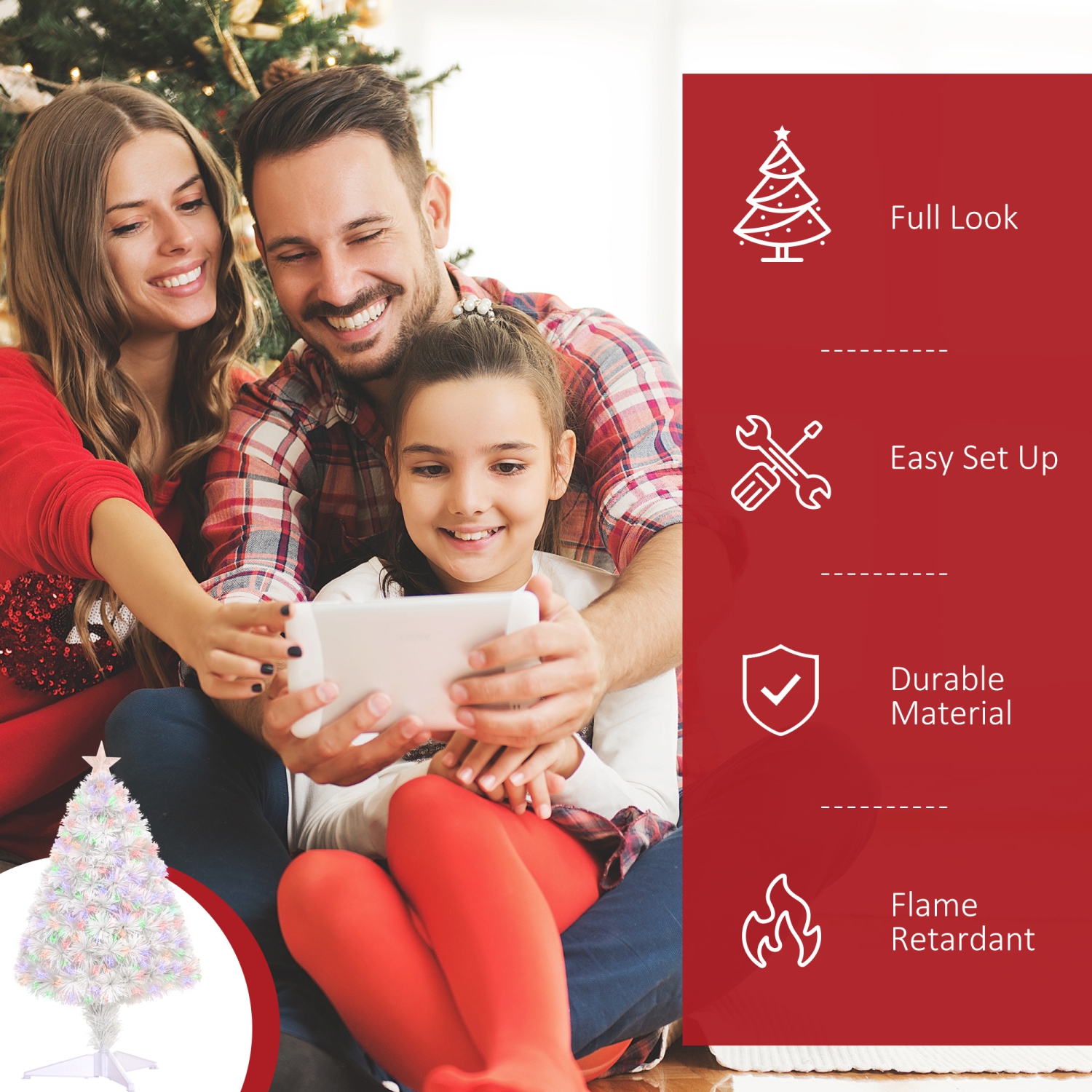 HOMCOM – Arbre de Noël artificiel de table illuminé 2,5FT avec fibres optiques décoration de Noël pour table et bureau, blanc