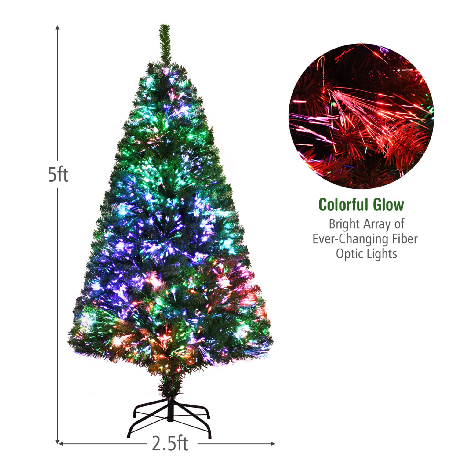 Gymax 5 FT Pre-lit Artificial Christmas Tree Fiber Optic Xmas Tree Holiday Decor