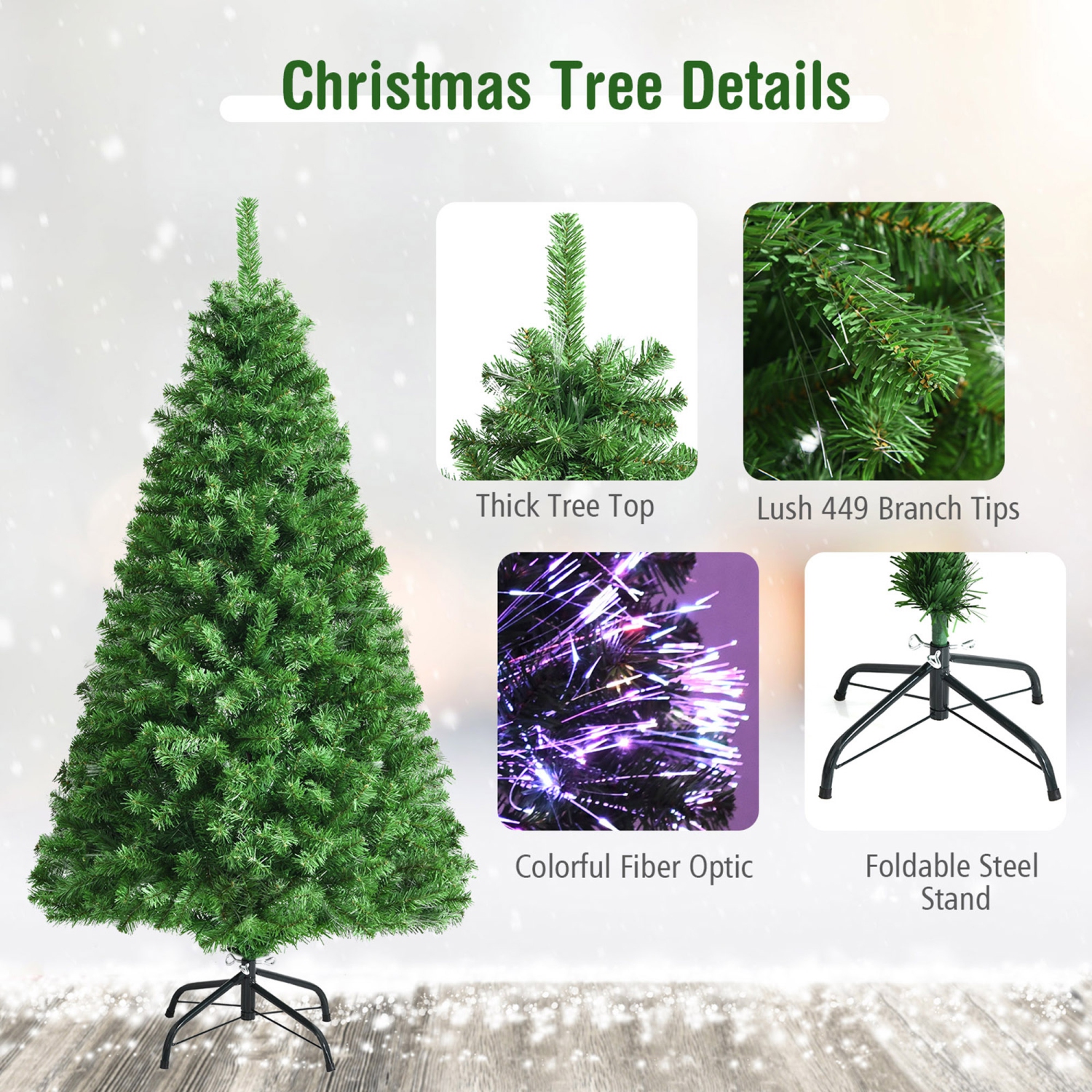 Gymax 5 FT Pre-lit Artificial Christmas Tree Fiber Optic Xmas Tree Holiday Decor