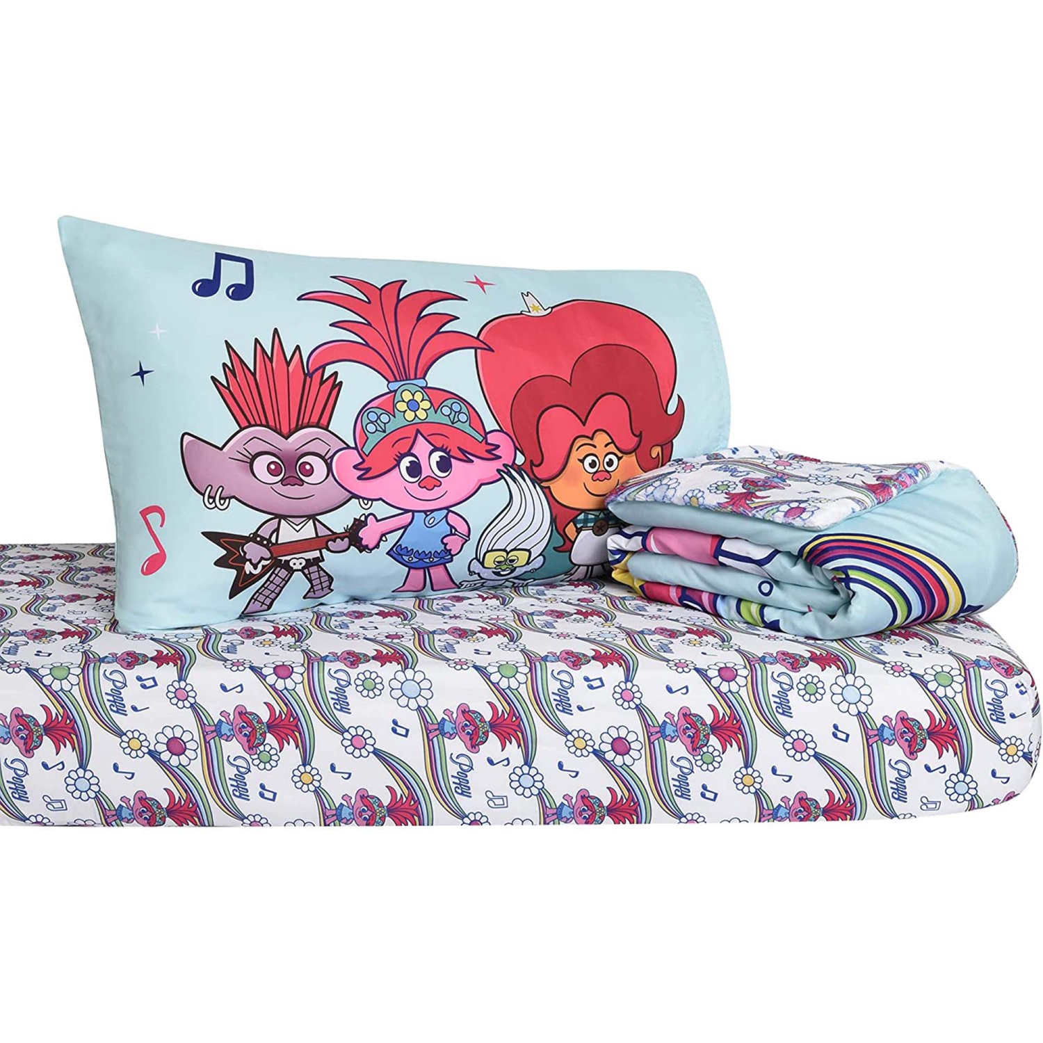 Trolls Poppy Toddler Bedding Sheet Set 3 Piece Set for Kids With Reversible Comforter