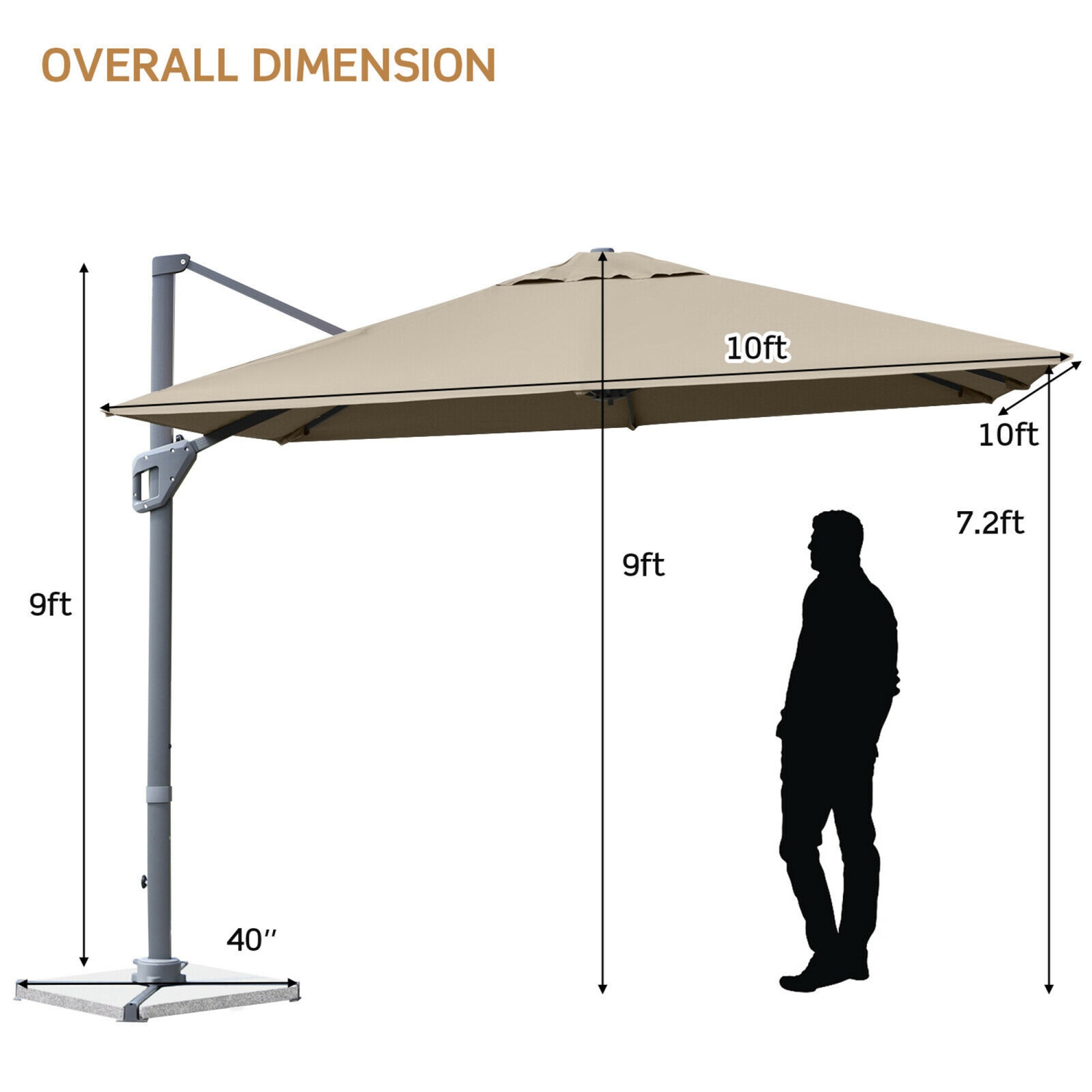Gymax 10FT Square Offset Patio Umbrella Outdoor Aluminum Cantilever Umbrella