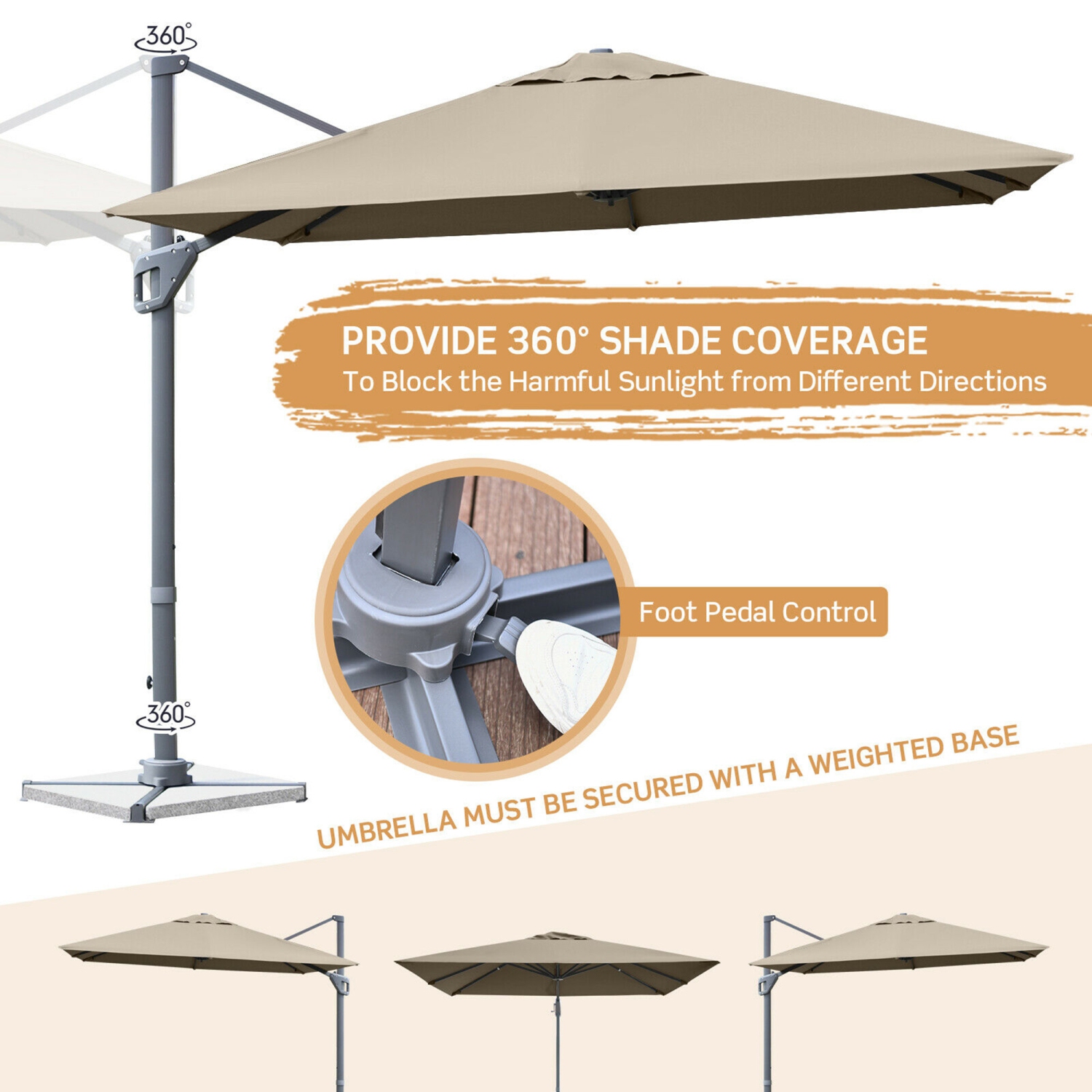 Gymax 10FT Square Offset Patio Umbrella Outdoor Aluminum Cantilever Umbrella