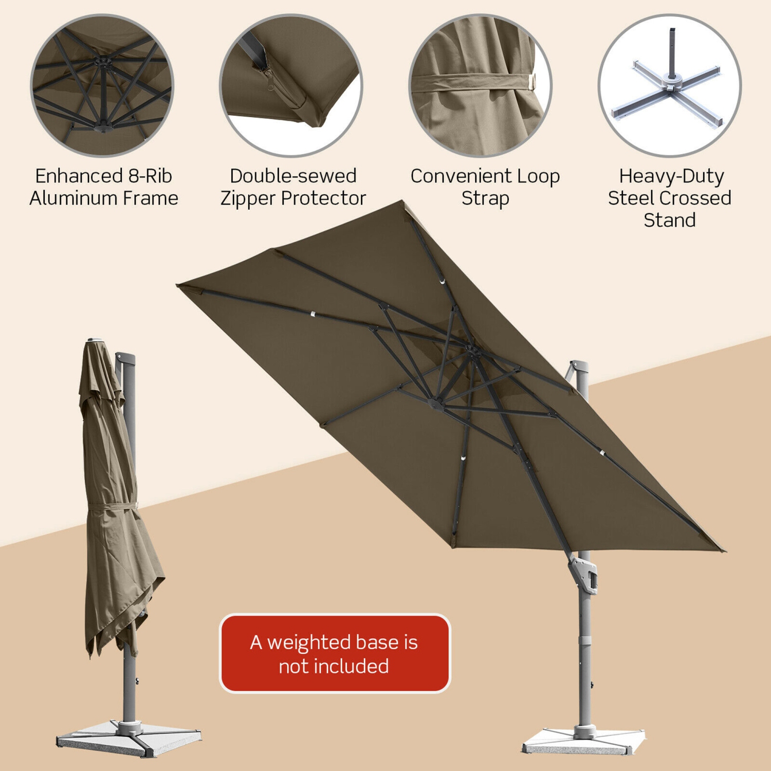 Gymax 10FT Square Offset Patio Umbrella Outdoor Aluminum Cantilever Umbrella