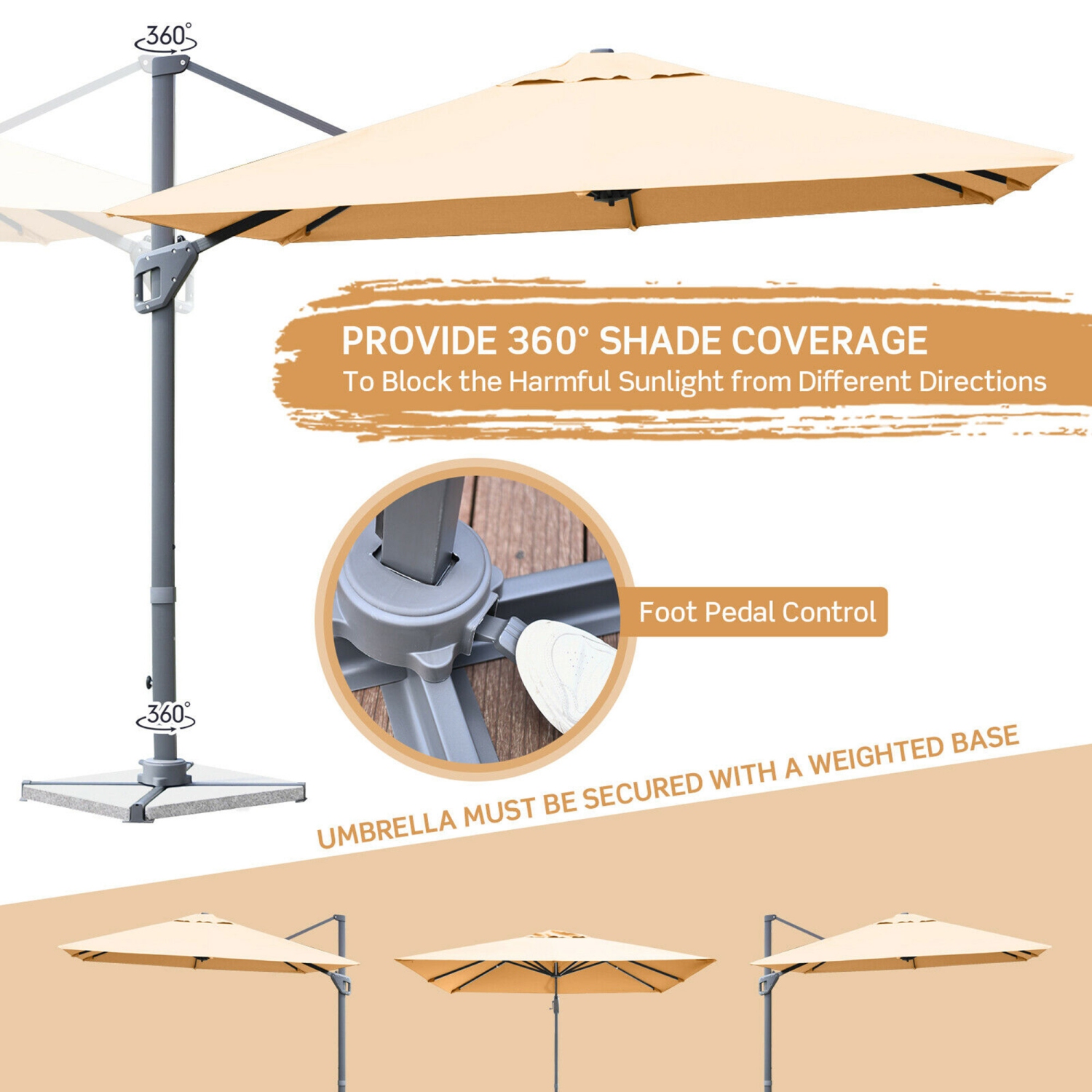 Gymax 10FT Square Offset Patio Umbrella Outdoor Aluminum Cantilever Umbrella