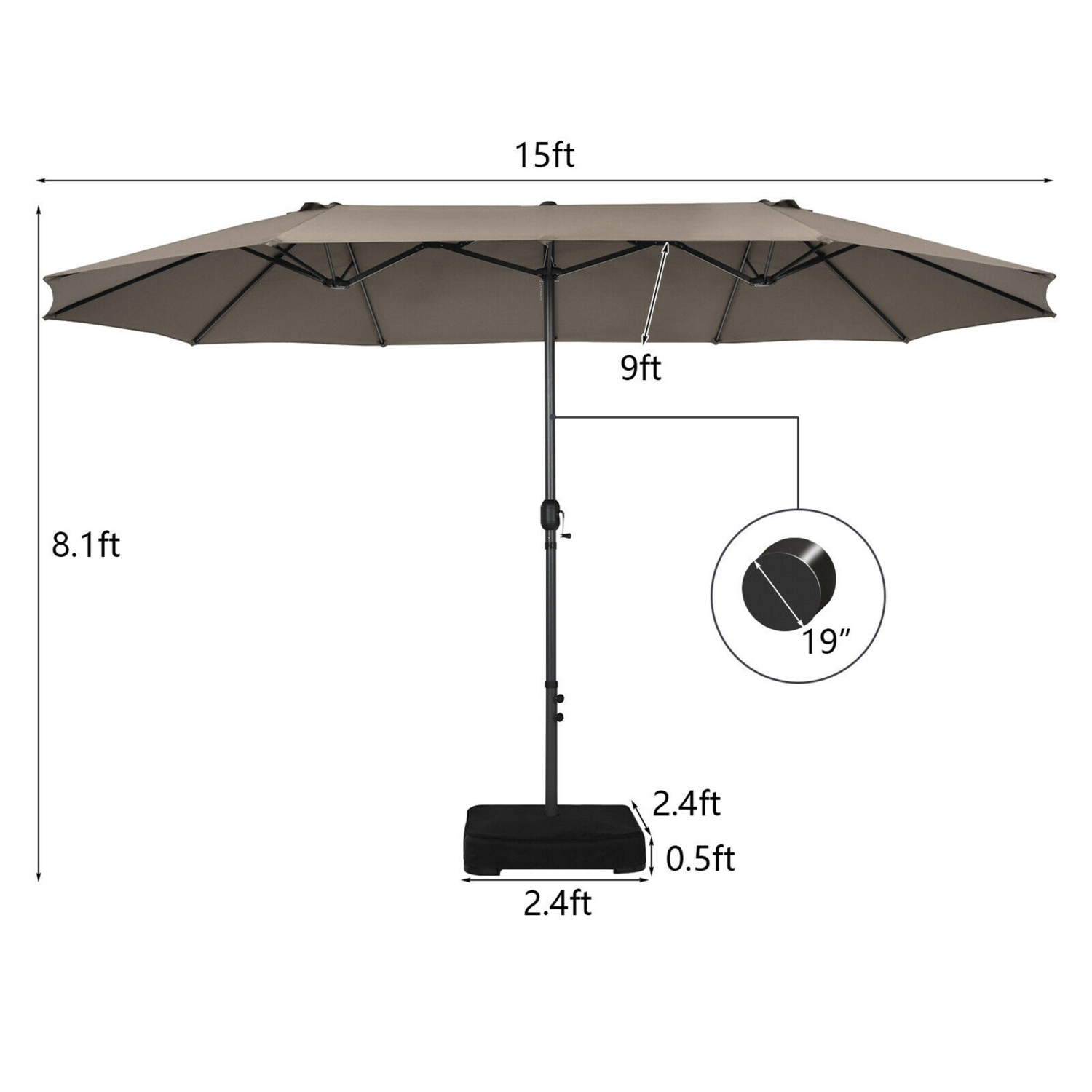 Gymax 15 ft Double-Sided Patio Umbrella Market Twin Umbrella w/ Enhanced Base