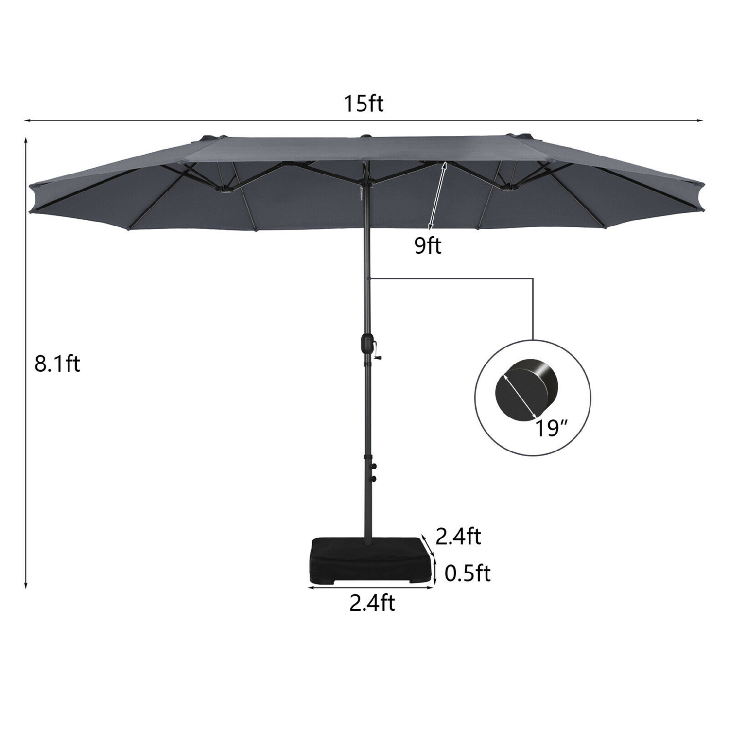 Gymax 15 ft Double-Sided Patio Umbrella Market Twin Umbrella w/ Enhanced Base