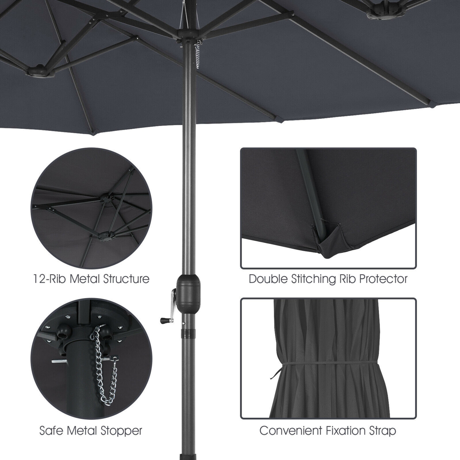 Gymax 15 ft Double-Sided Patio Umbrella Market Twin Umbrella w/ Enhanced Base