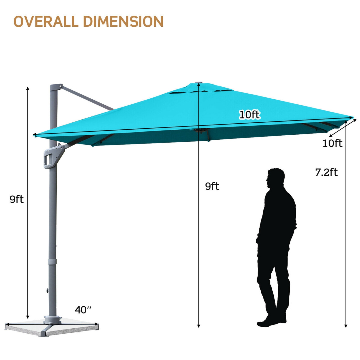 Gymax 10FT Square Offset Patio Umbrella Outdoor Aluminum Cantilever Umbrella