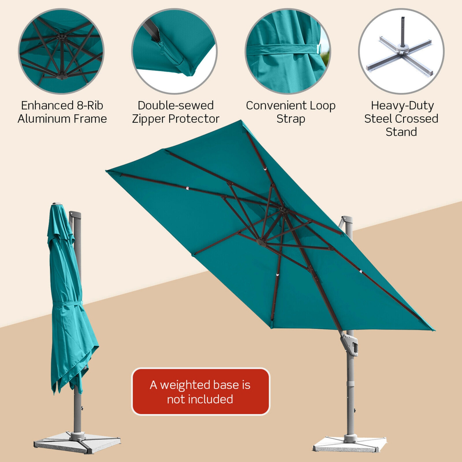 Gymax 10FT Square Offset Patio Umbrella Outdoor Aluminum Cantilever Umbrella
