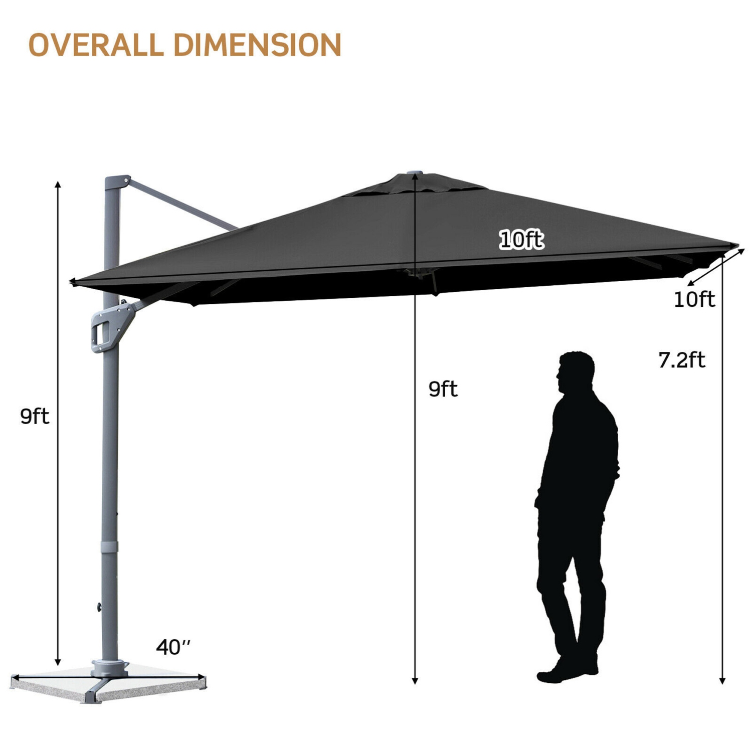 Gymax 10FT Square Offset Patio Umbrella Outdoor Aluminum Cantilever Umbrella