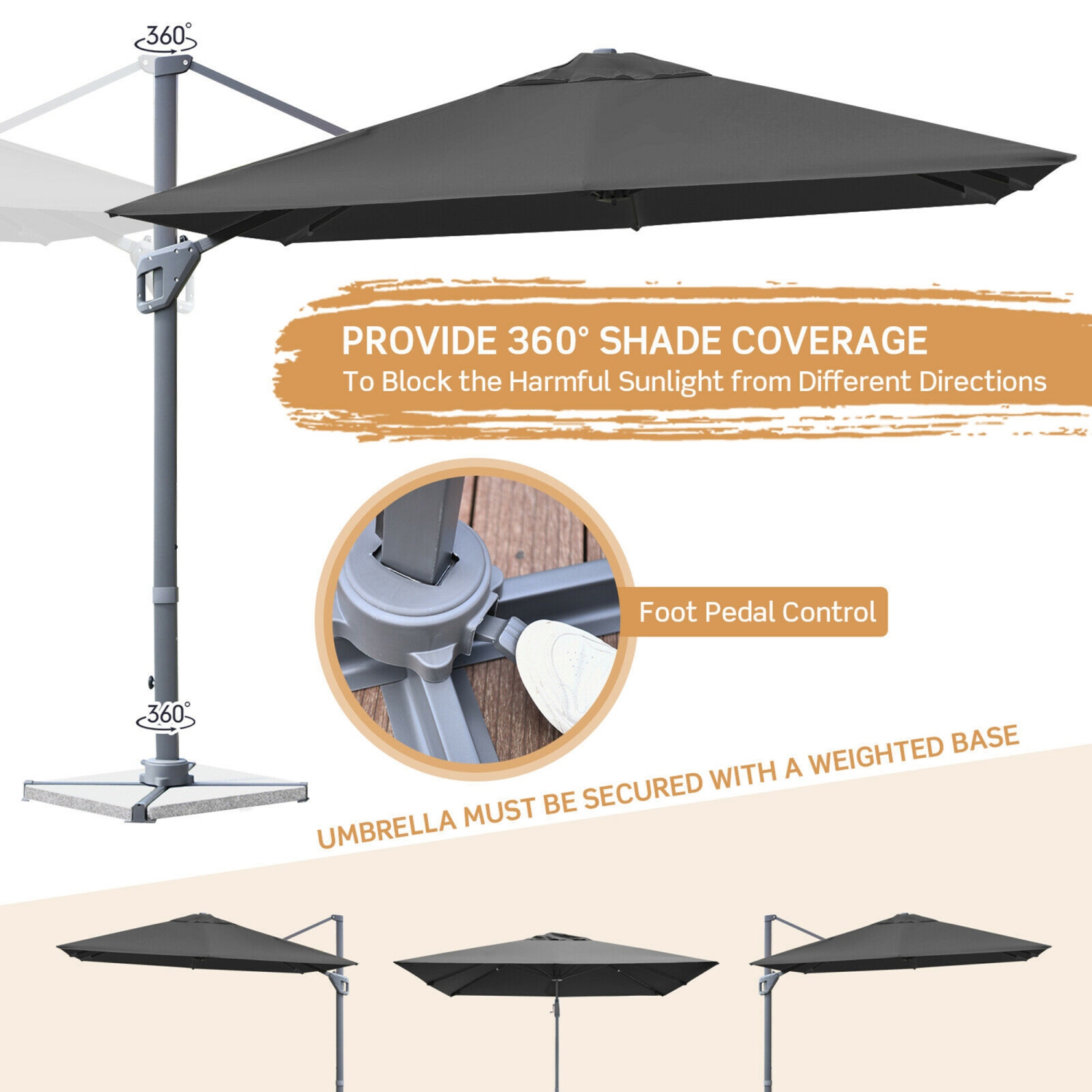 Gymax 10FT Square Offset Patio Umbrella Outdoor Aluminum Cantilever Umbrella