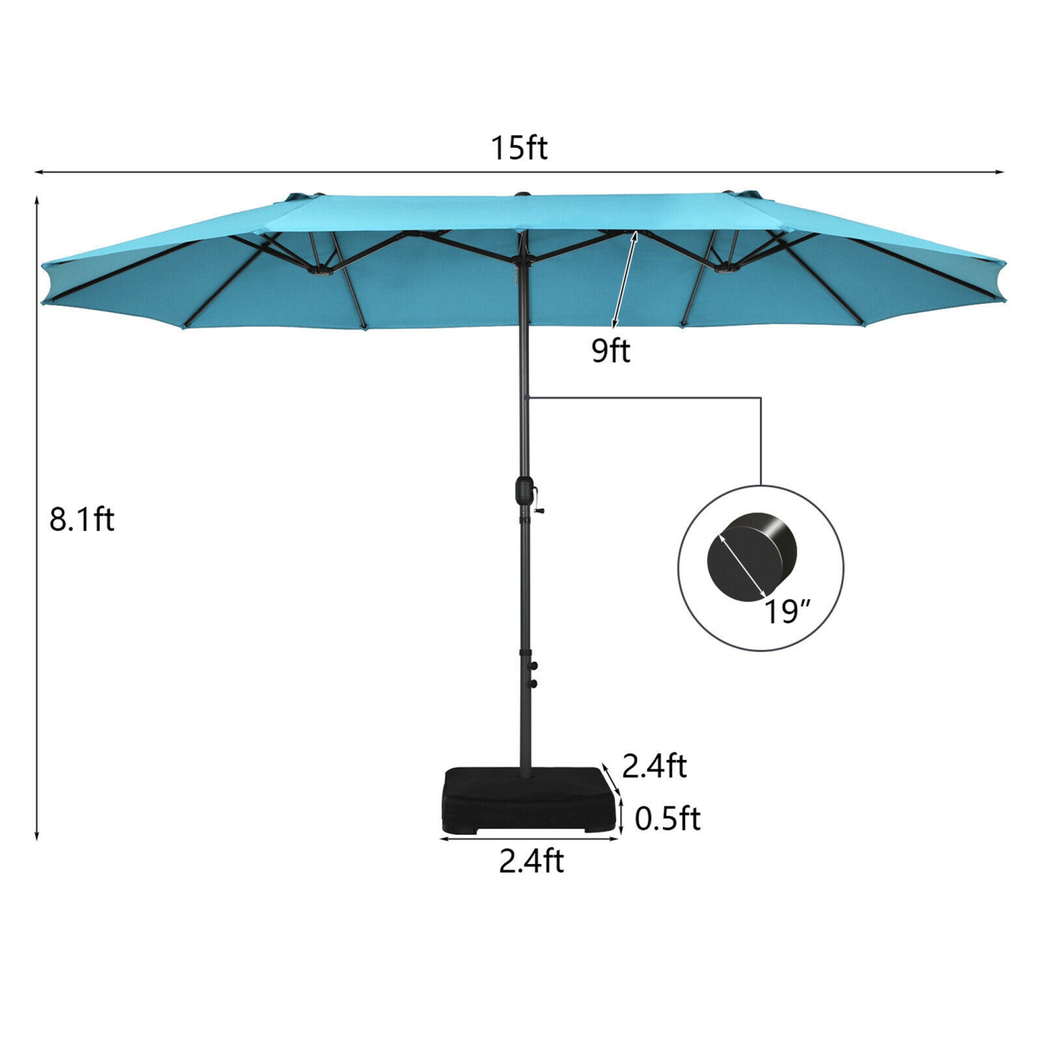 Gymax 15 ft Double-Sided Patio Umbrella Market Twin Umbrella w/ Enhanced Base