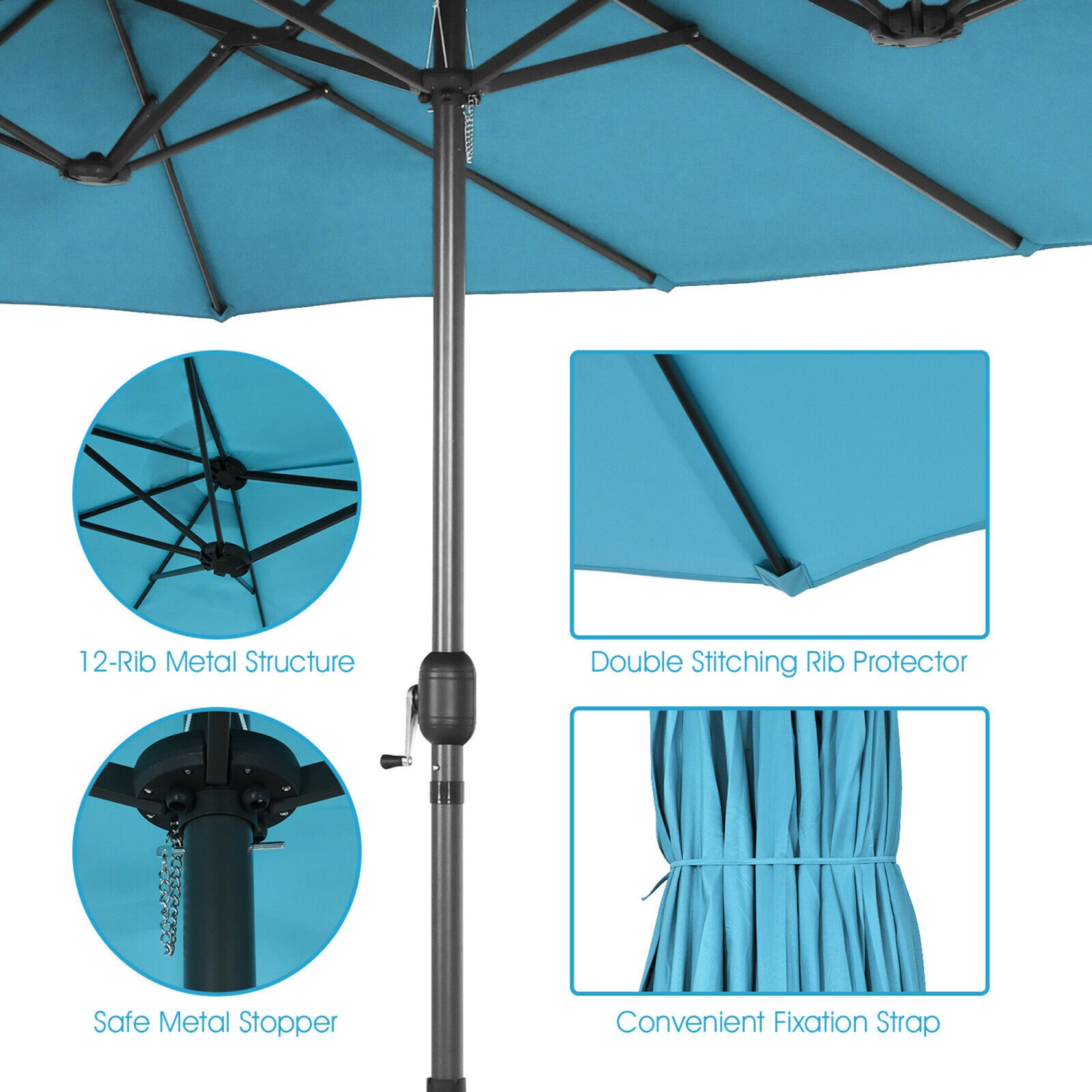 Gymax 15 ft Double-Sided Patio Umbrella Market Twin Umbrella w/ Enhanced Base