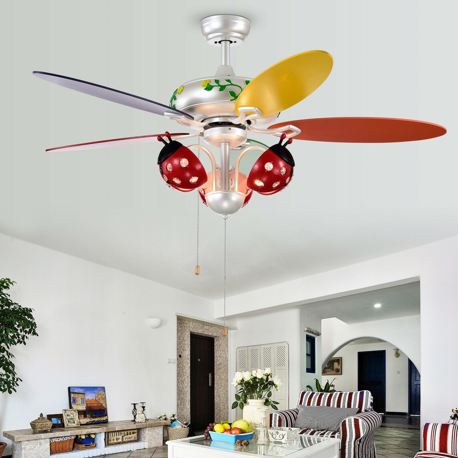 Gymax 52'' Ceiling Fan with Light Kids Fan Light w/Pull Chain Control Beetle Multicolor