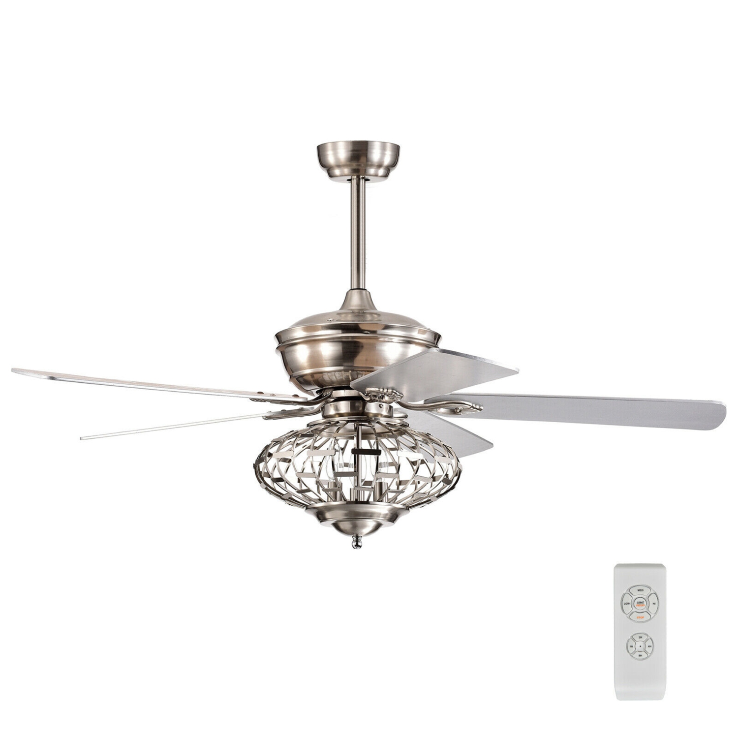 Gymax 52'' Ceiling Fan with Light Nickel Plated Color Wooden Blades w/Remote Control