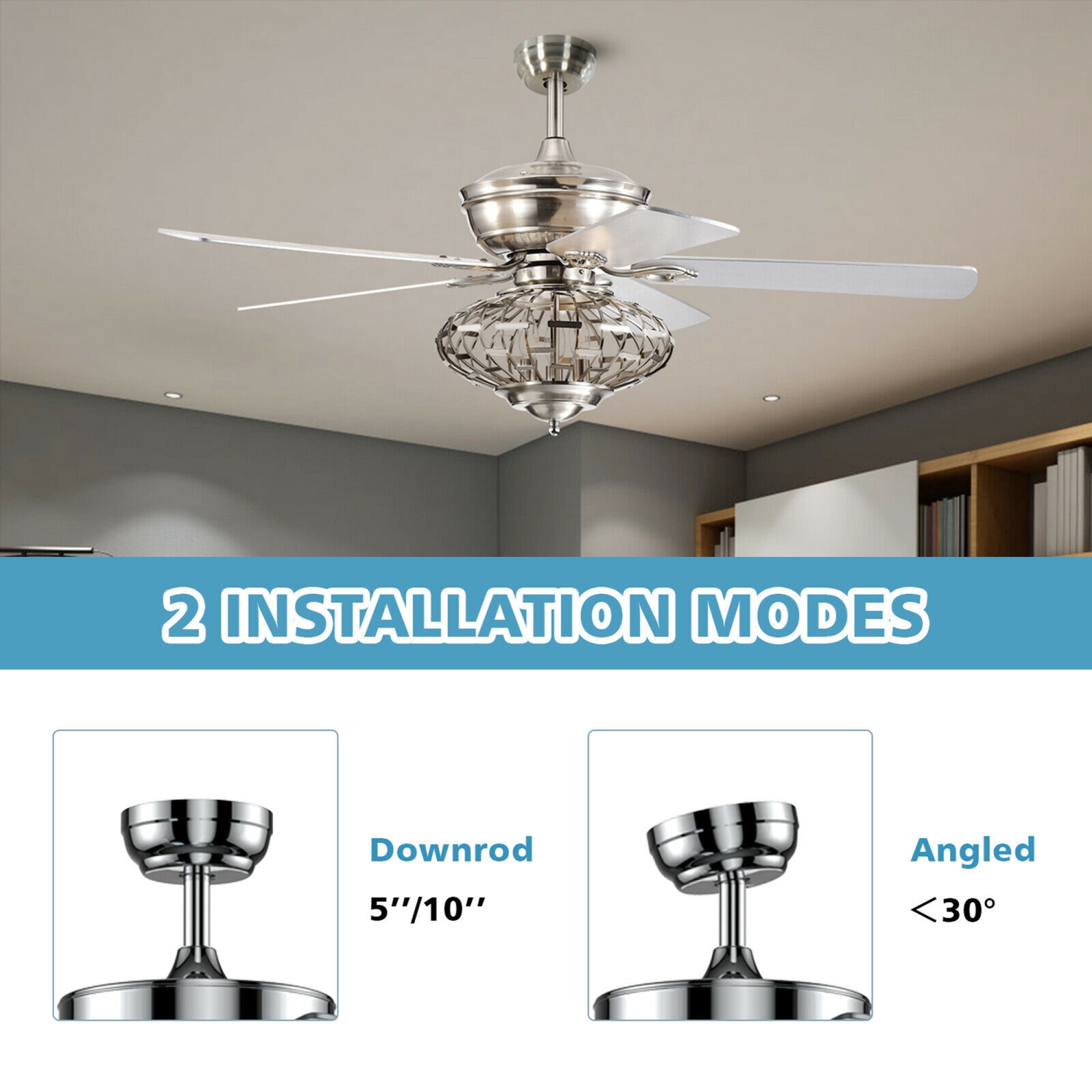 Gymax 52'' Ceiling Fan with Light Nickel Plated Color Wooden Blades w/Remote Control
