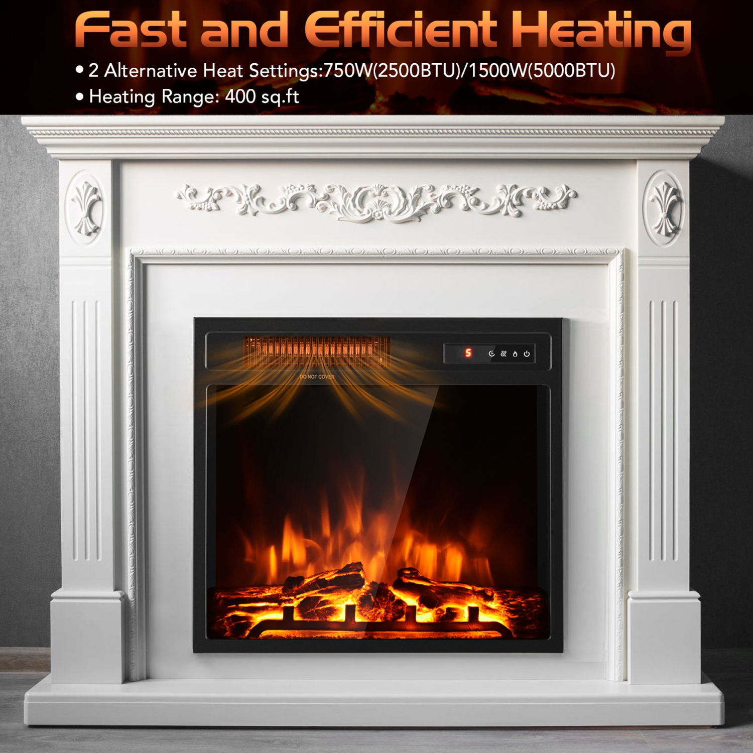 Gymax 18 inch Electric Fireplace Insert Freestanding & Recessed 1500W Stove Heater