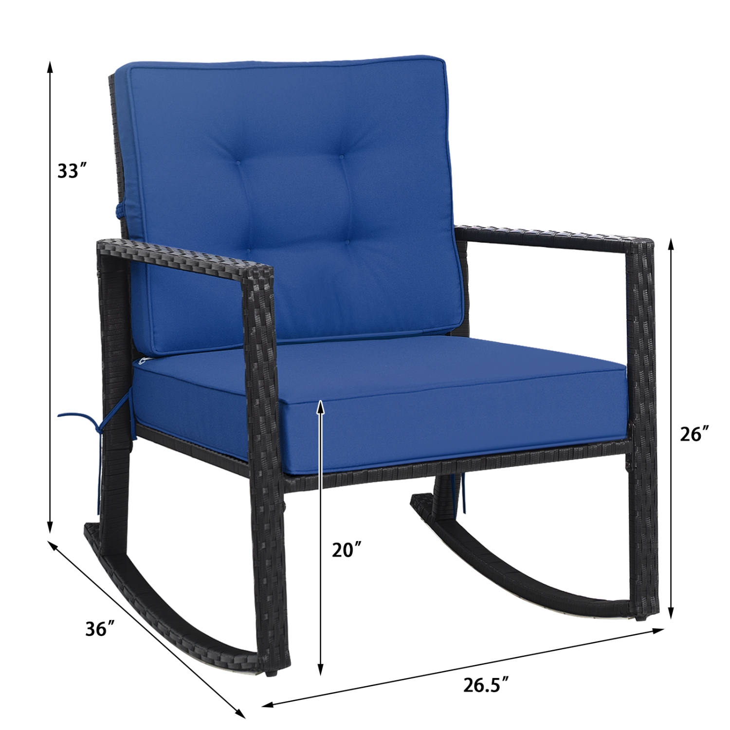 Gymax Outdoor Wicker Rocking Chair Patio Lawn Rattan Single Chair Glider w/ Navy Cushion