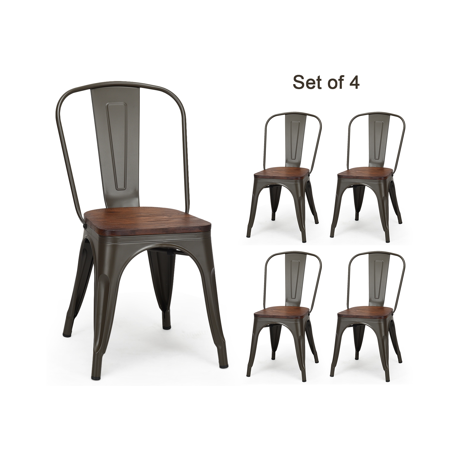 Topbuy Set of 4 Metal Dining Side Chair Wood Seat Stackable Bistro Cafe New