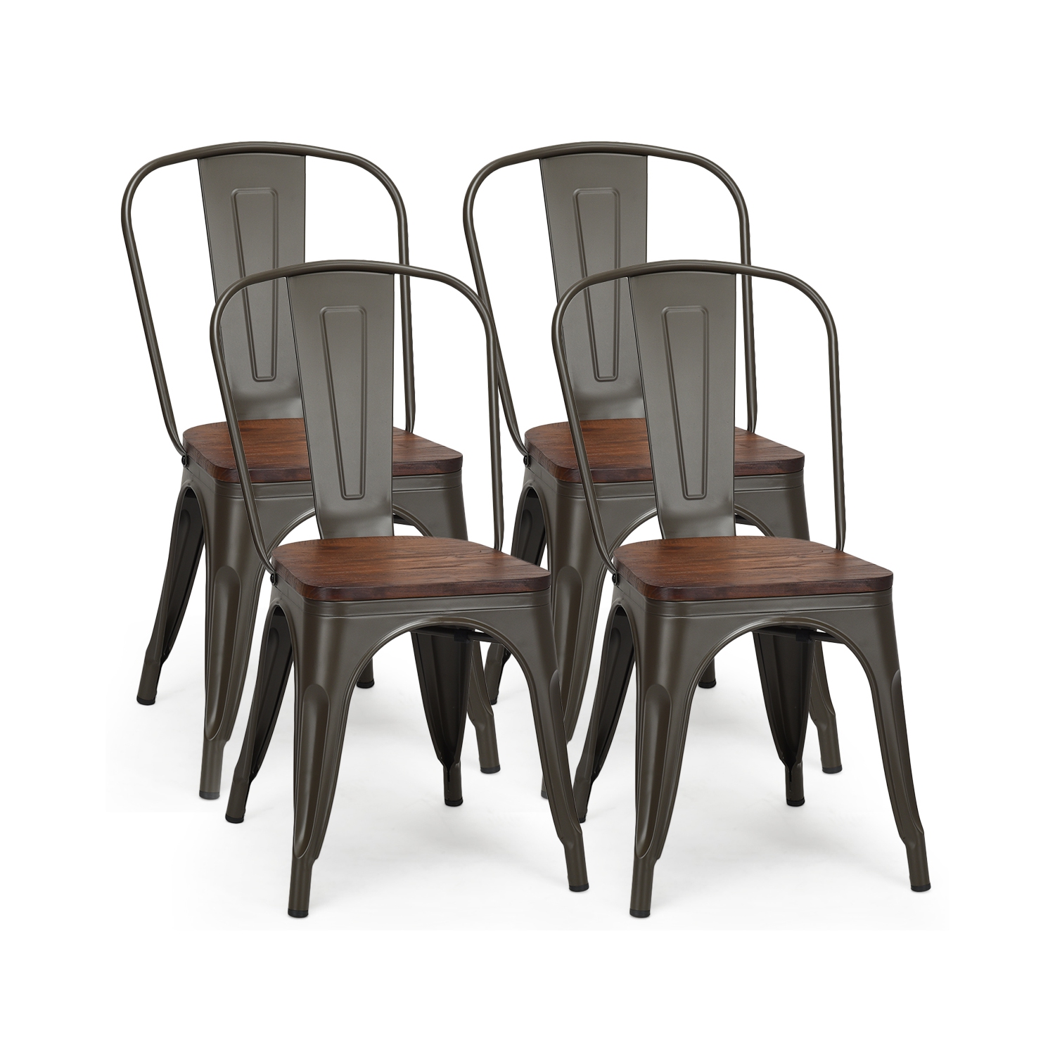Topbuy Set of 4 Metal Dining Side Chair Wood Seat Stackable Bistro Cafe New