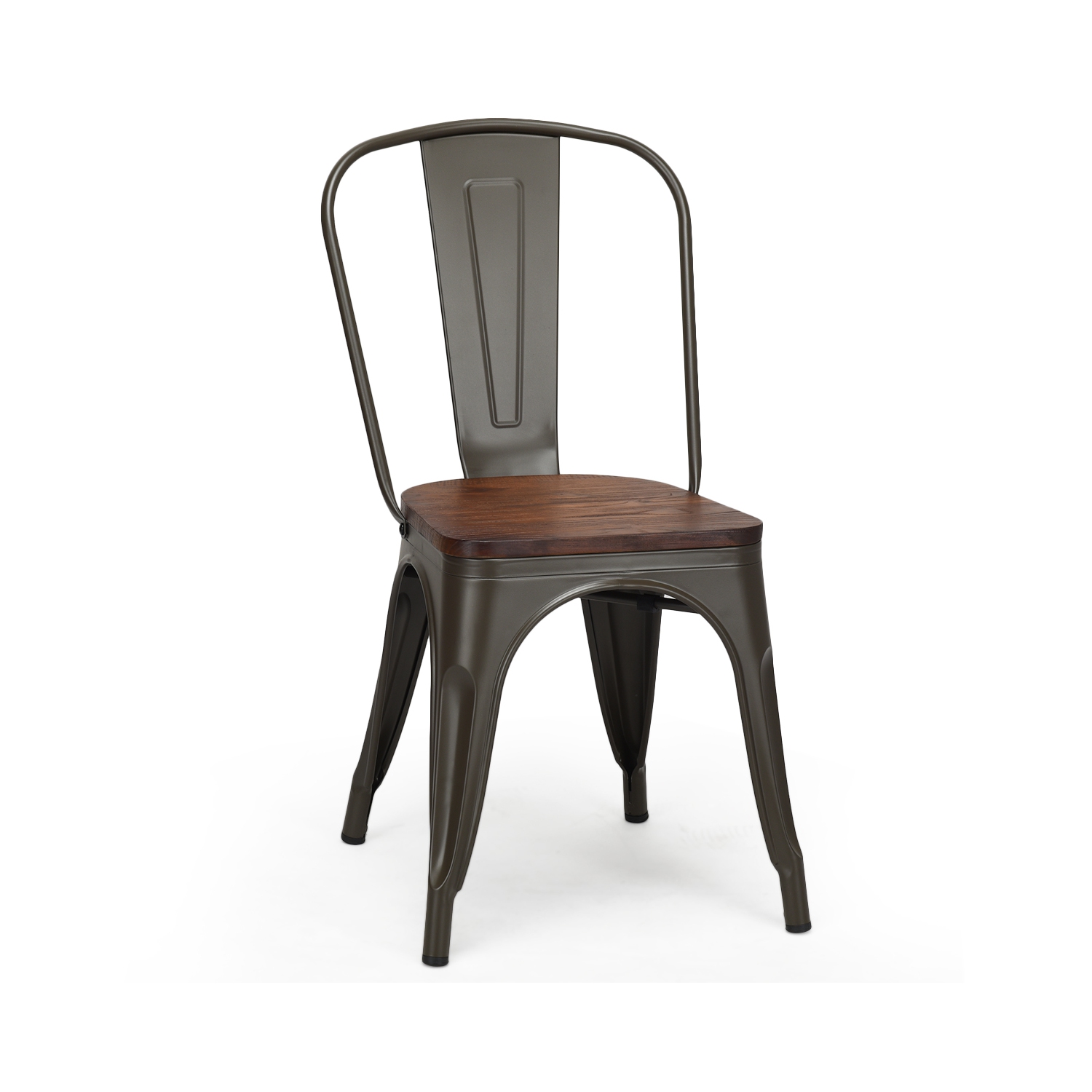 Topbuy Set of 4 Metal Dining Side Chair Wood Seat Stackable Bistro Cafe New