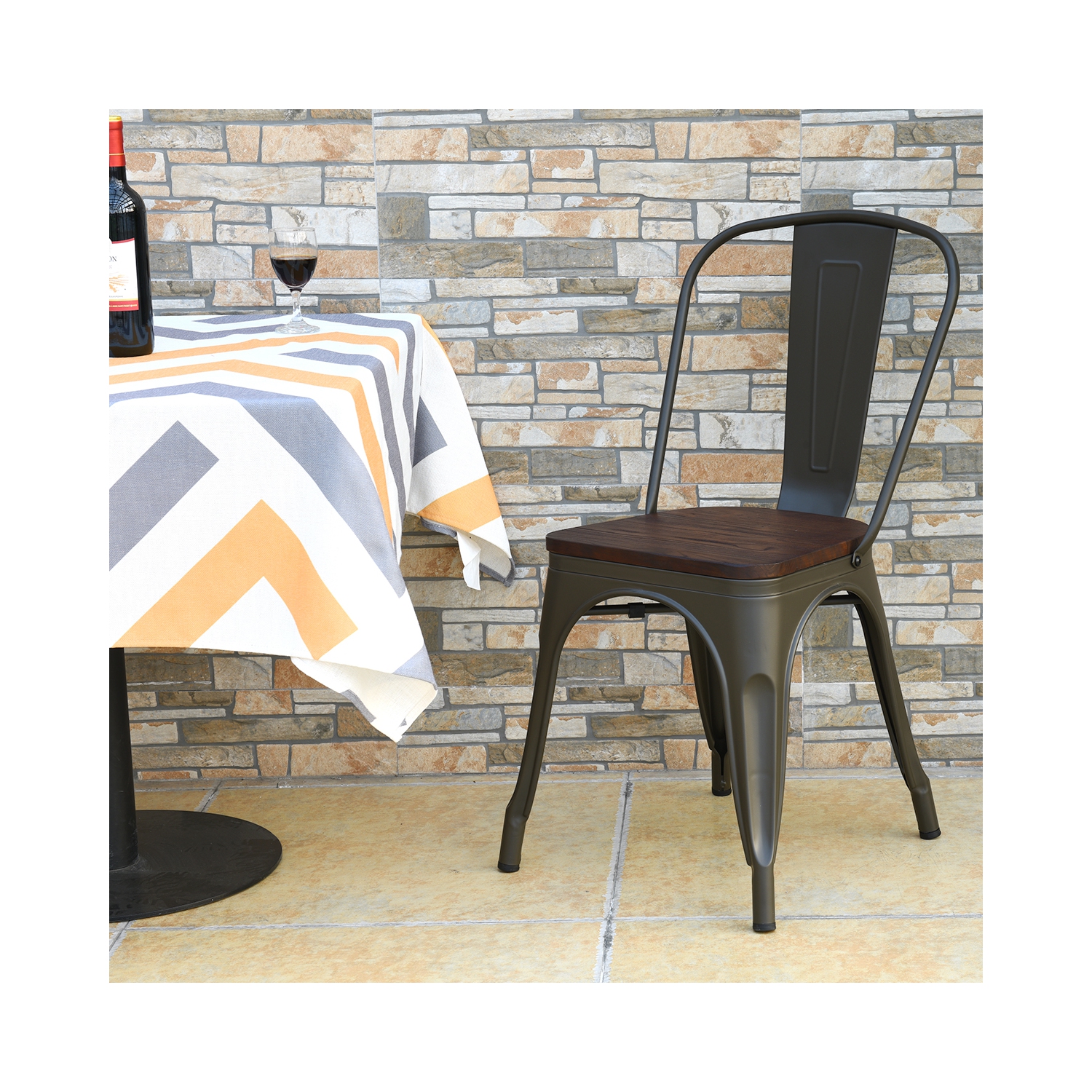 Topbuy Set of 4 Metal Dining Side Chair Wood Seat Stackable Bistro Cafe New