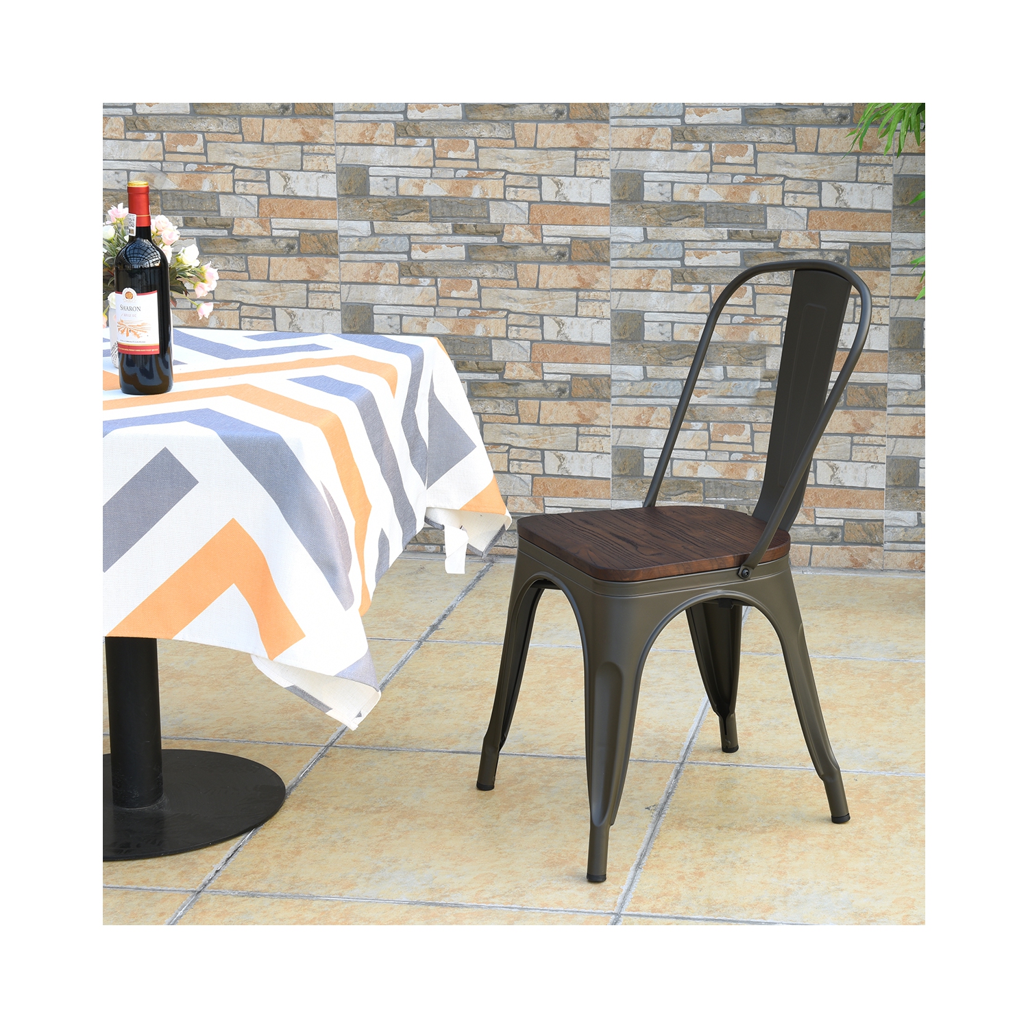 Topbuy Set of 4 Metal Dining Side Chair Wood Seat Stackable Bistro Cafe New