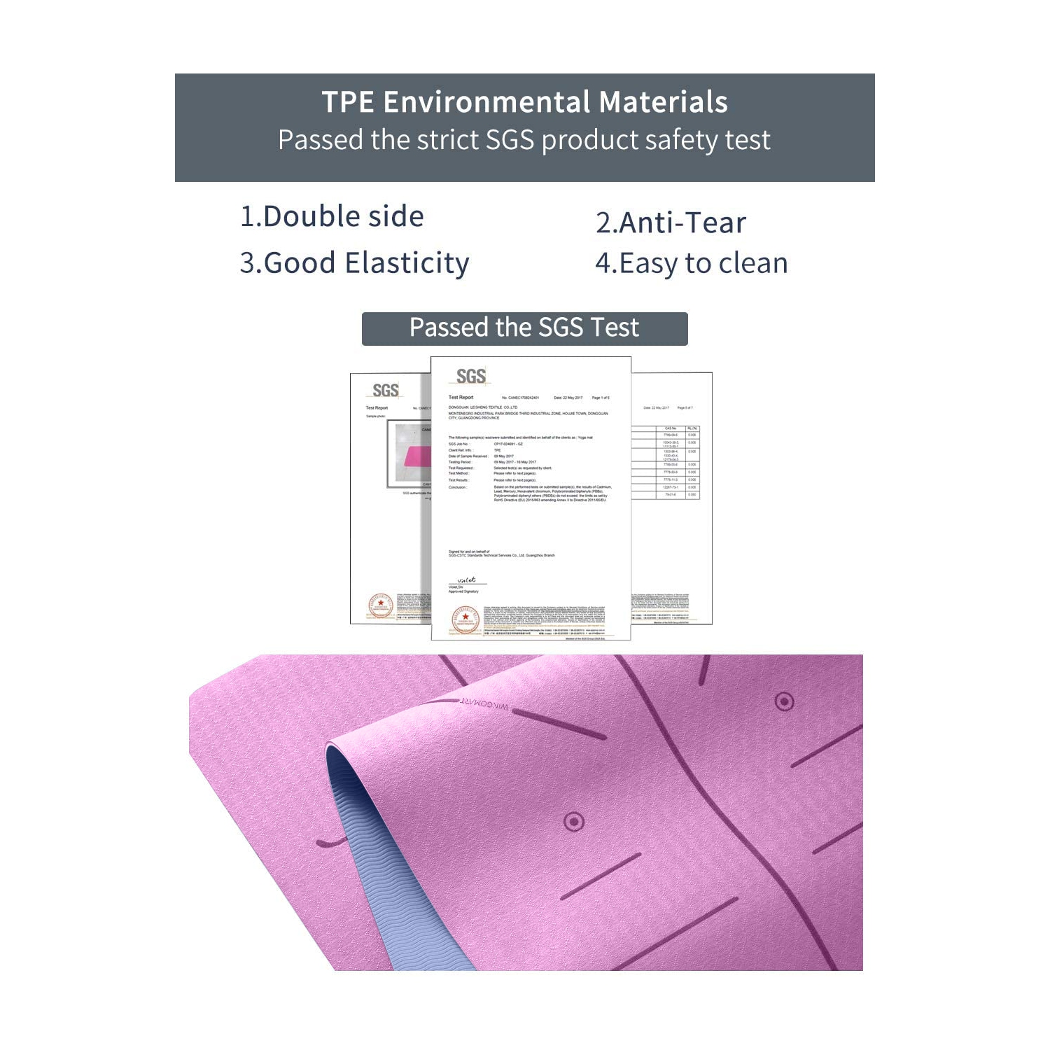 Yoga Mat with Alignment Lines TPE Two Sides Anti-Tear Mat Non-Slip Large Fitness Mat for Gym Pilates Floor Exercises Stretching 73"x32"x1/4" PINK