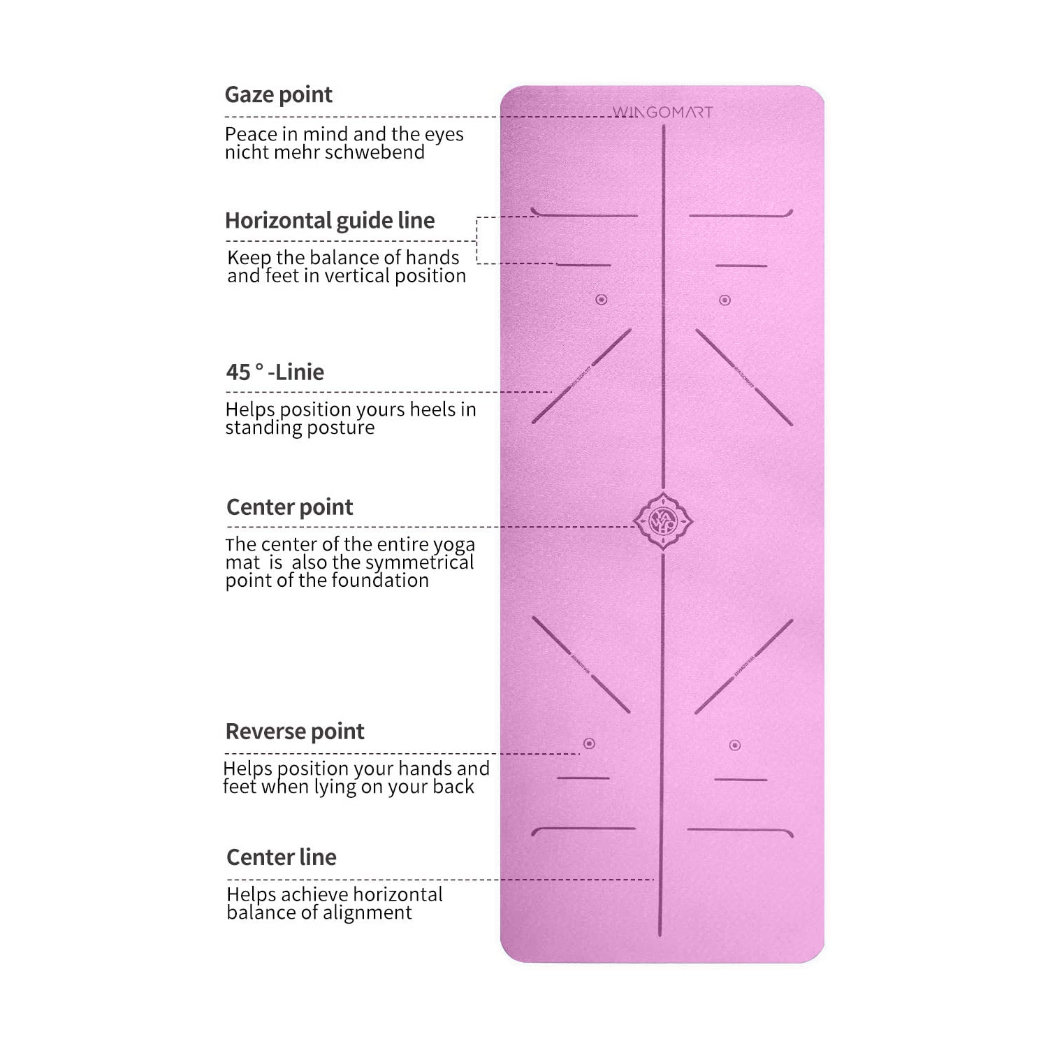 Yoga Mat with Alignment Lines TPE Two Sides Anti-Tear Mat Non-Slip Large Fitness Mat for Gym Pilates Floor Exercises Stretching 73"x32"x1/4" PINK