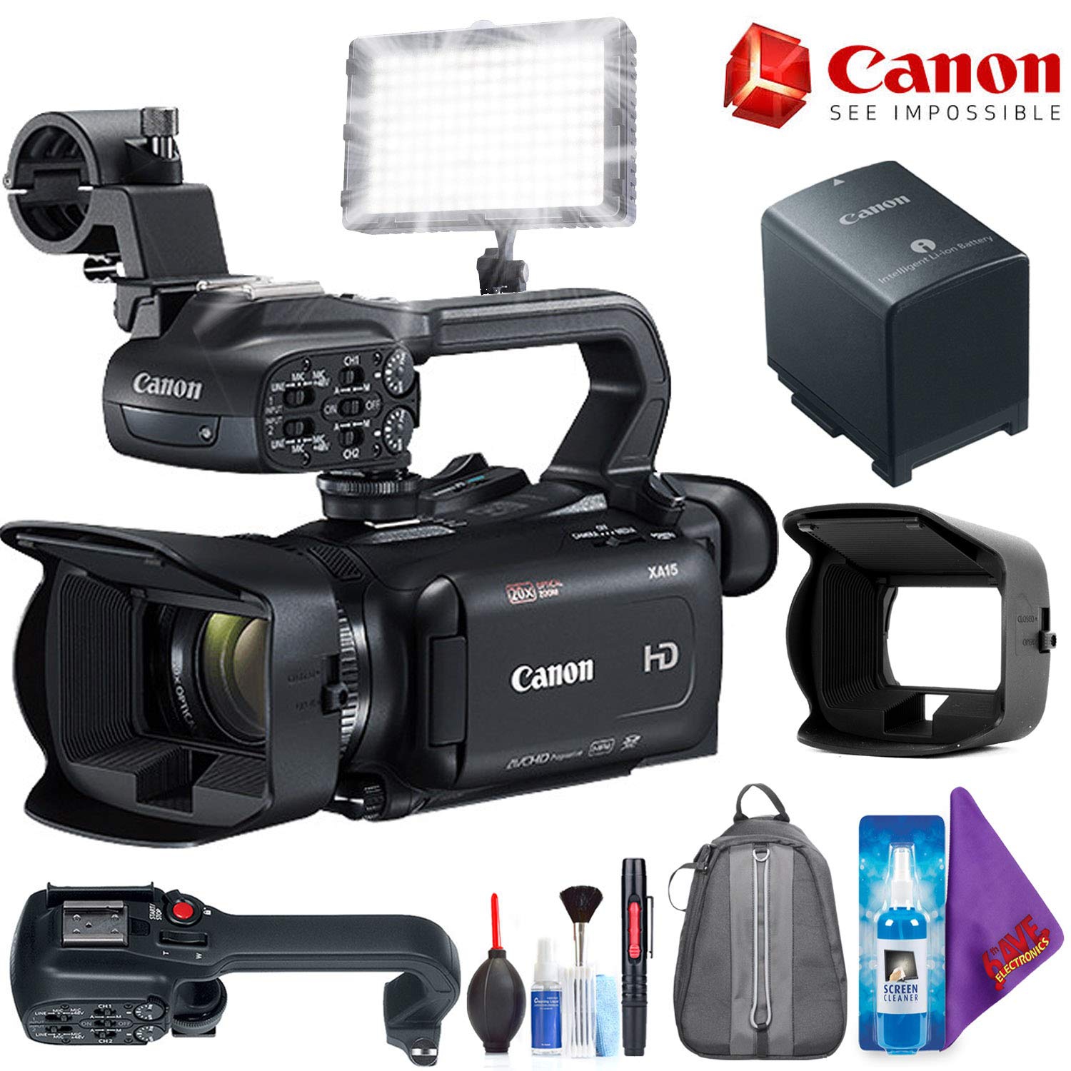 Canon XA15 Compact Full HD Camcorder with SDI, HDMI, and Composite Output + Pro Accessories Bundle