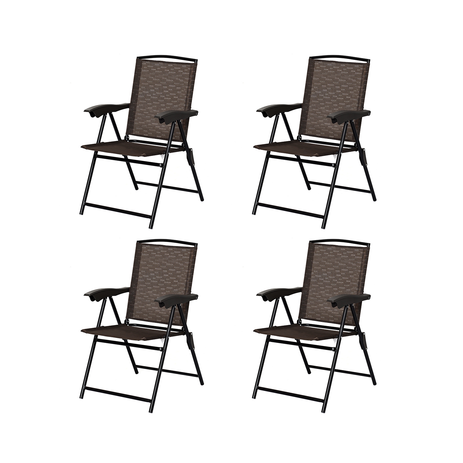 TopBuy – Ensemble de 4 fauteuils pliants en acier avec accoudoirs patio Garden dossier ajustable