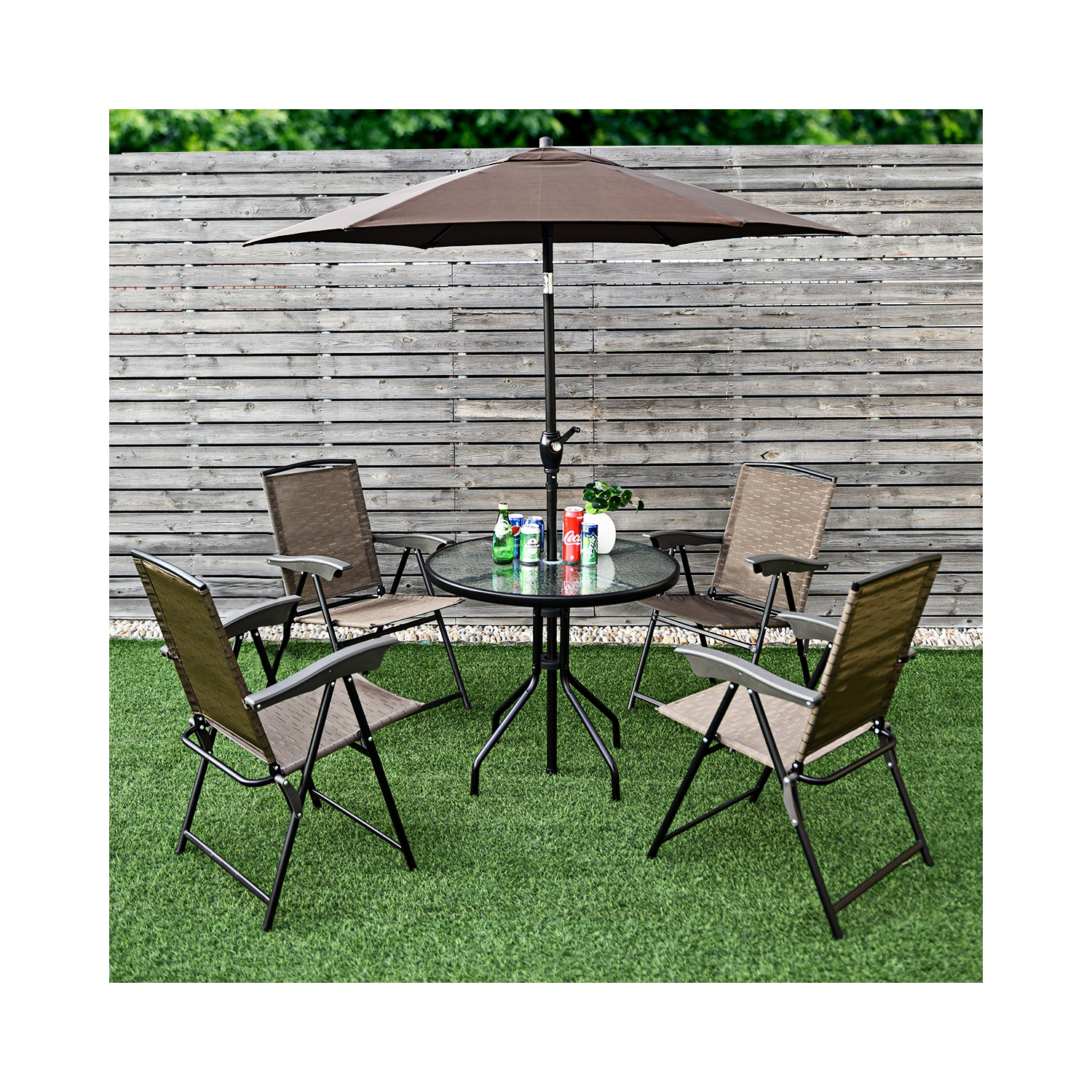 TopBuy – Ensemble de 4 fauteuils pliants en acier avec accoudoirs patio Garden dossier ajustable