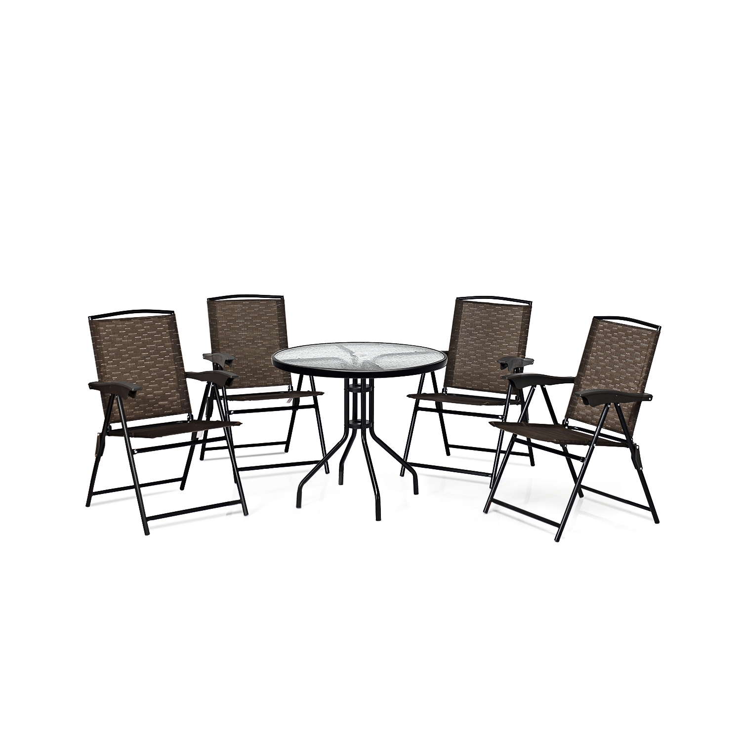 TopBuy – Ensemble de 4 fauteuils pliants en acier avec accoudoirs patio Garden dossier ajustable