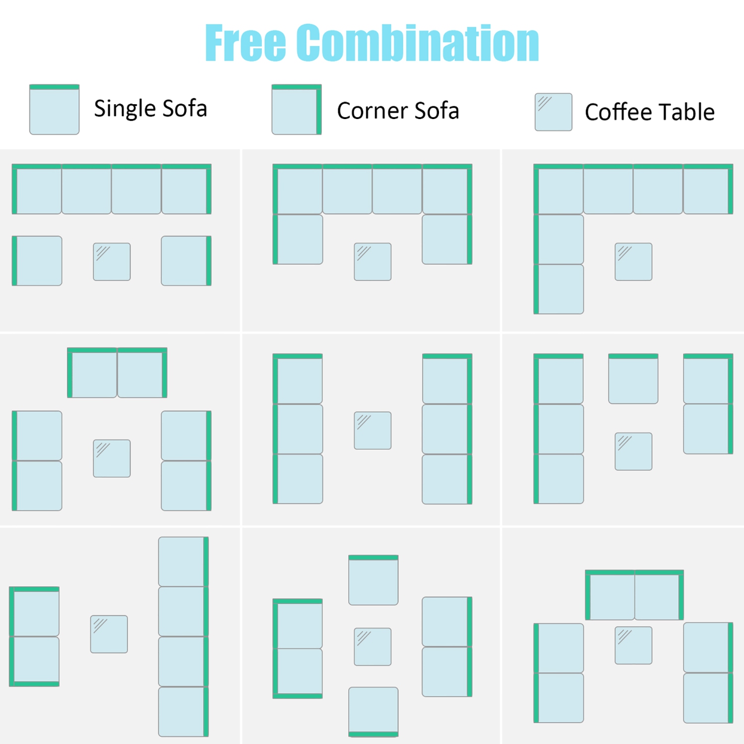 7PCS Patio Rattan Furniture Set Sectional Sofa Garden Cushion