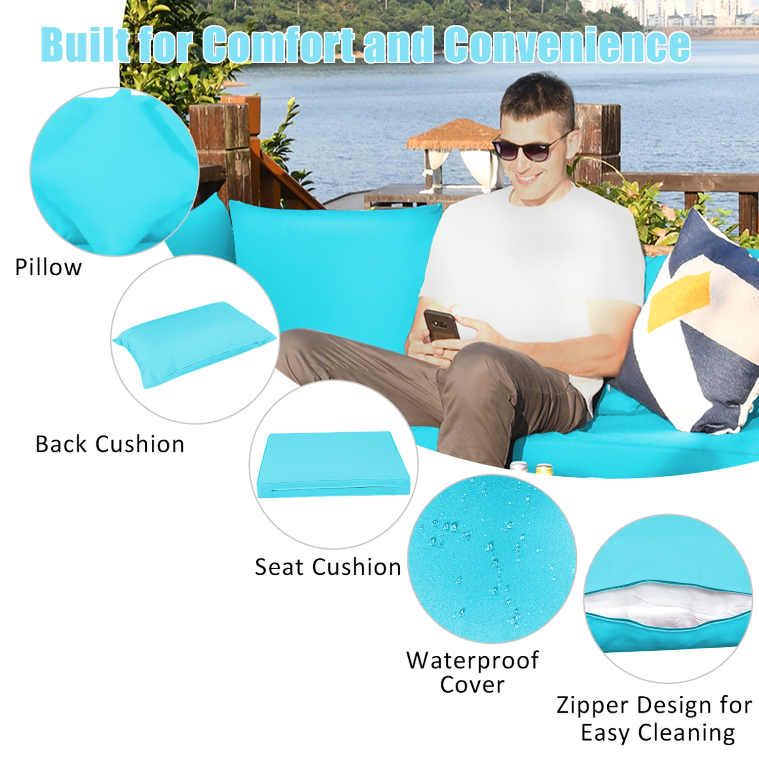 7PCS Patio Rattan Furniture Set Sectional Sofa Garden Cushion