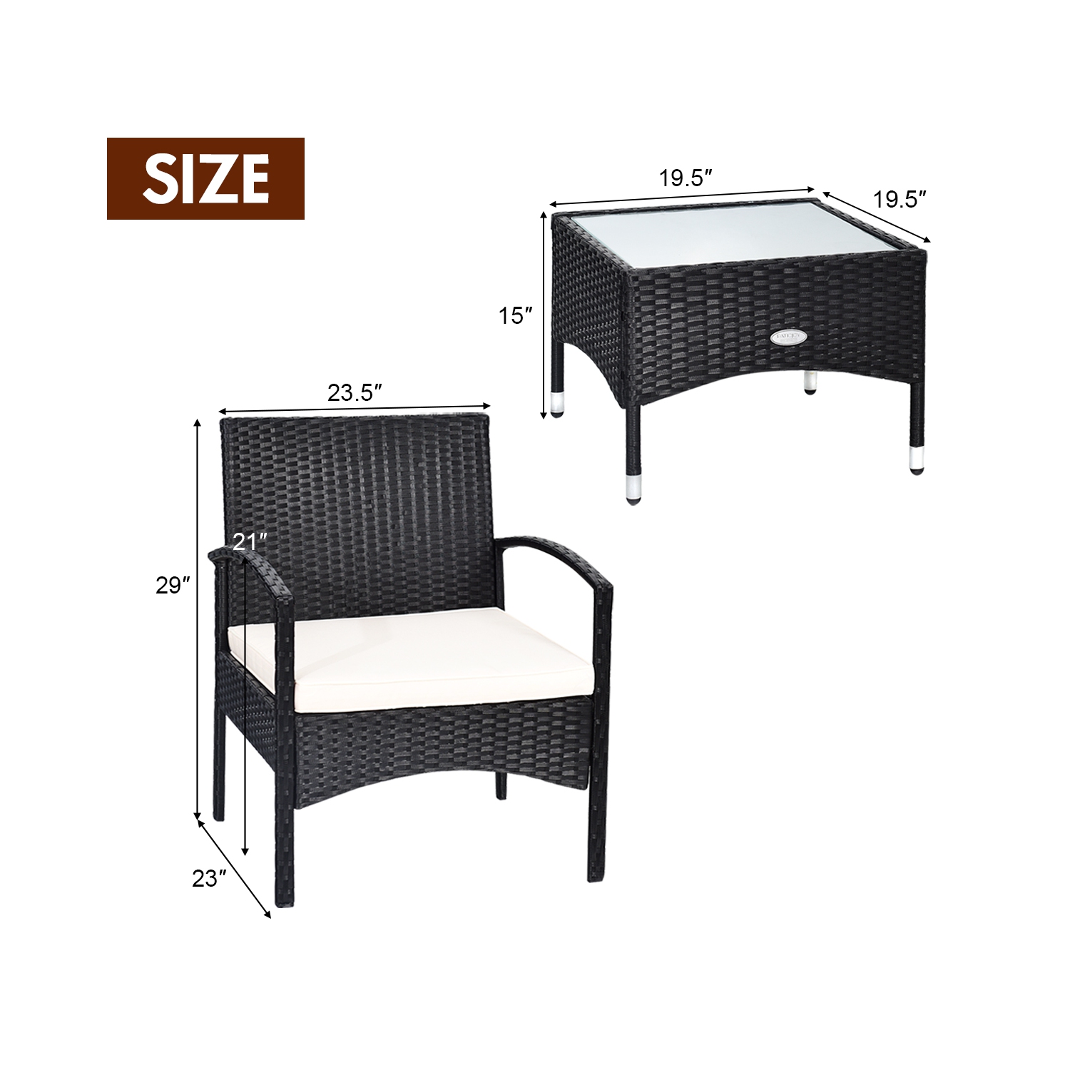 TopBuy – Chaise de table basse de patio en rotin avec coussin lavable, 3 pièces