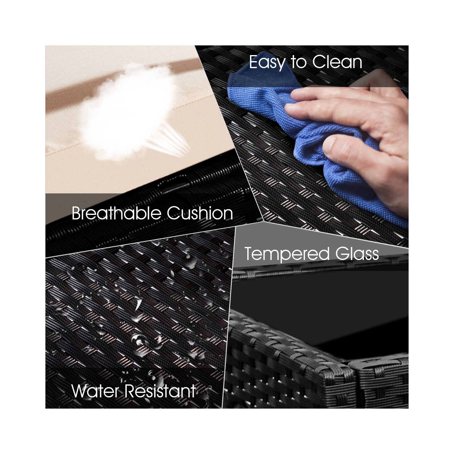 Topbuy 3 Pieces Patio Set Outdoor Wicker Rattan Furniture w/ Cushions