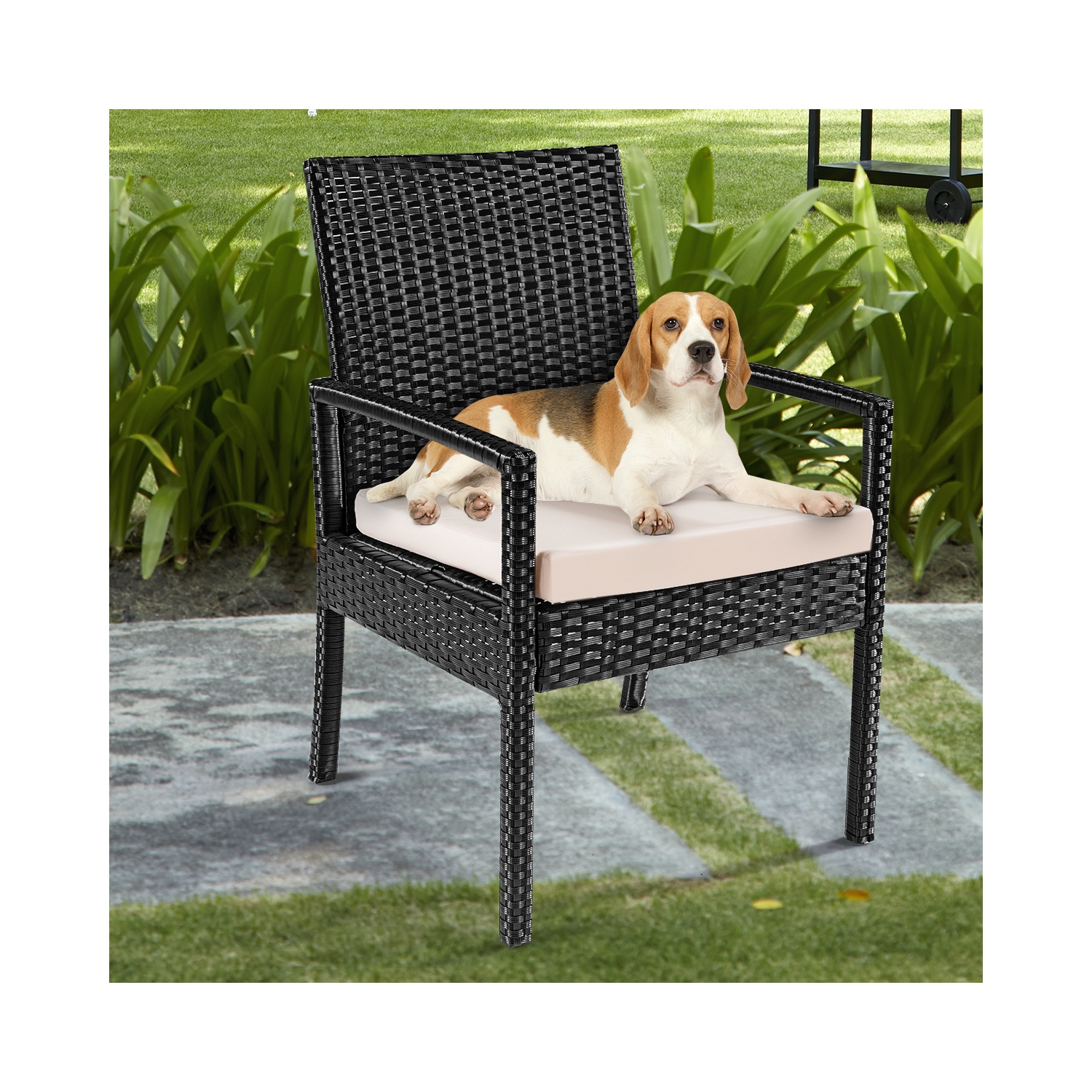 Topbuy 3 Pieces Patio Set Outdoor Wicker Rattan Furniture w/ Cushions