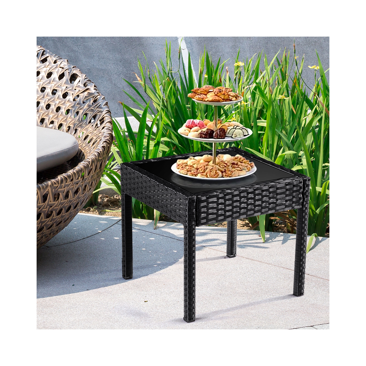 Topbuy 3 Pieces Patio Set Outdoor Wicker Rattan Furniture w/ Cushions