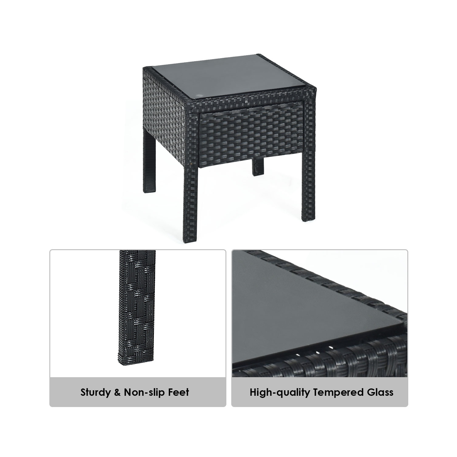 Patiojoy 3 Pieces Patio Set Outdoor Wicker Rattan Furniture w/ Cushions Turquoise