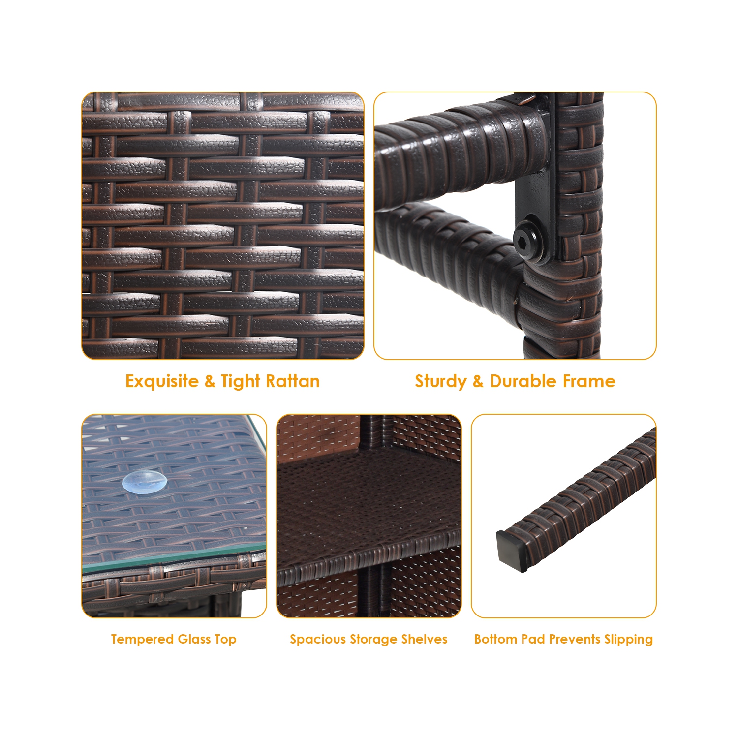 Topbuy 3PCS Patio Wicker Rattan Bar Set Table w/2 Cushioned Stools