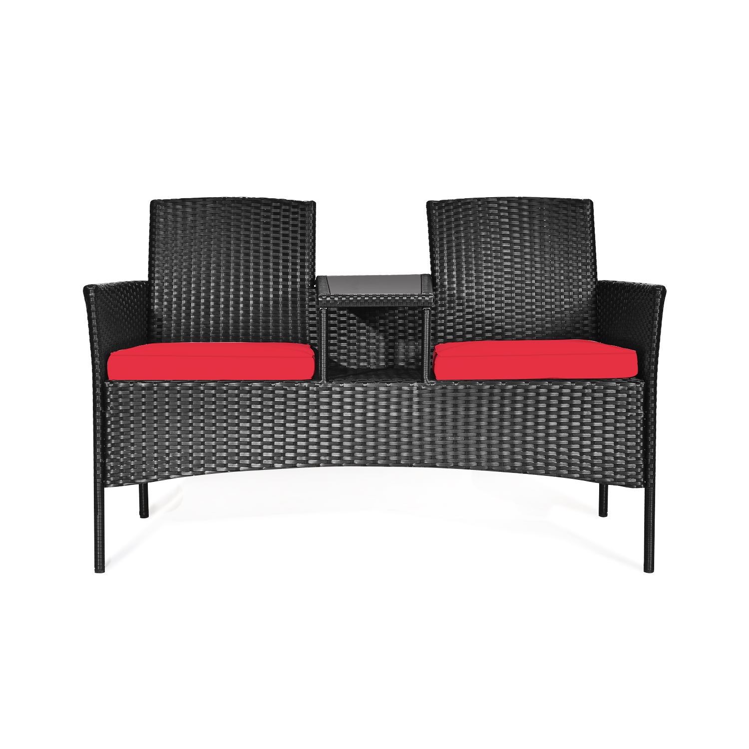 Topbuy Outdoor Rattan Furniture Wicker Patio Conversation Chair W/Cushion Red