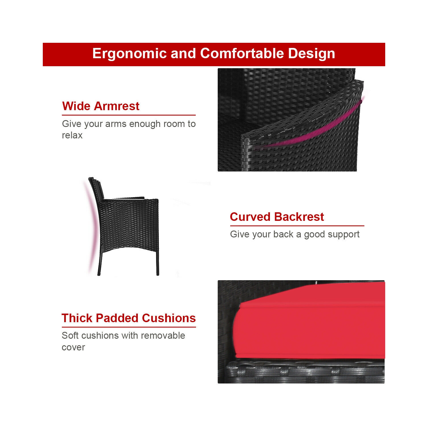 Topbuy Outdoor Rattan Furniture Wicker Patio Conversation Chair W/Cushion Red