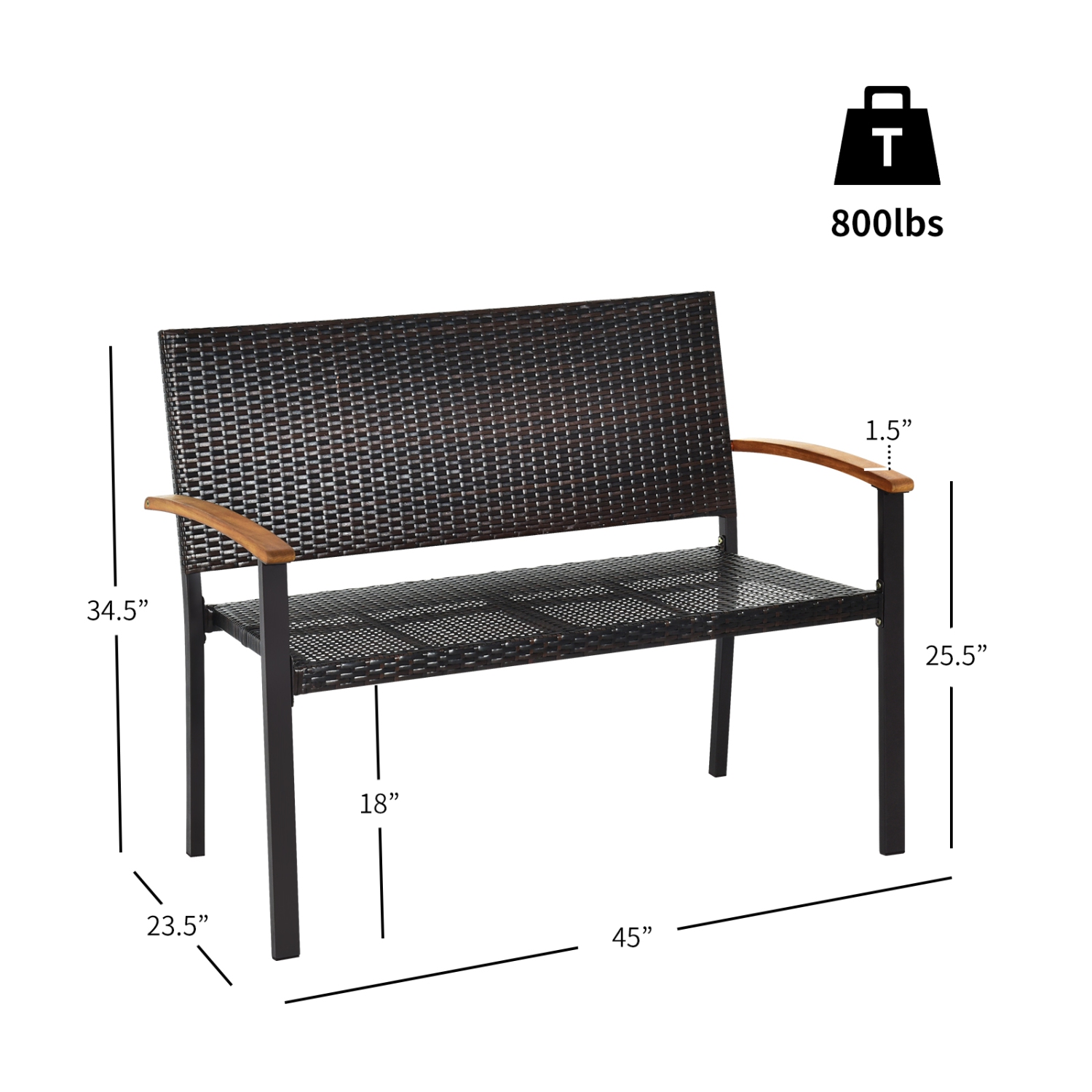 Le banc de patio en osier et en rotin résistant aux intempéries avec cadre en acier de PatioJoy pour l’extérieur du jardin de la cour