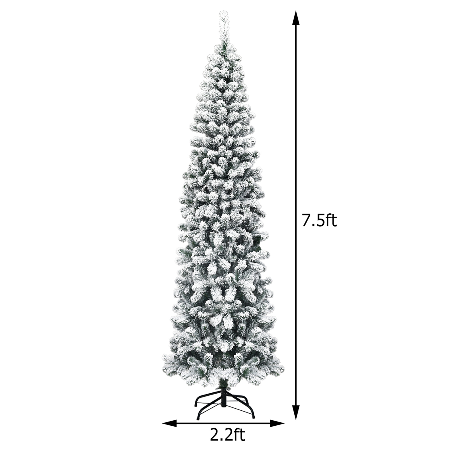 Costway 7.5Ft Pre-lit Snow Flocked Artificial Pencil Christmas Tree w/ 350 LED Lights