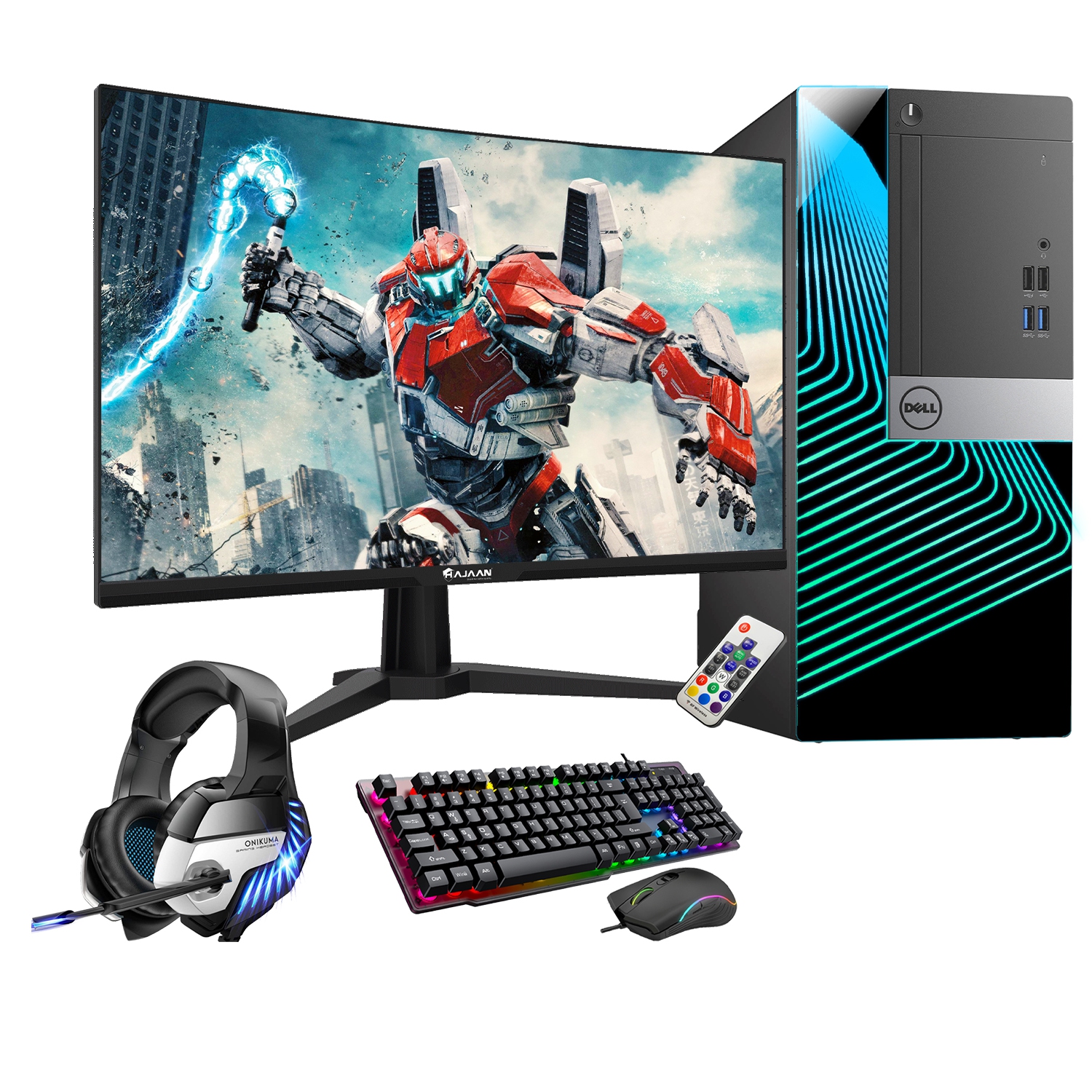 Refurbished (Good) - Dell OptiPlex Tower Computer with 27" Gaming Monitor i7 6700 3.4 GHz NVIDIA GT 1030 2GB 32GB RAM 512GB SSD Win 10 Pro, Gaming Headset, HAJAAN Keyboard & Mouse